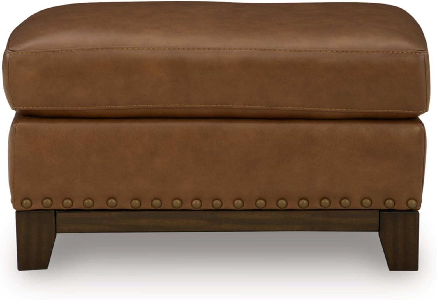 imageSignature Design by Ashley Brendola Transitional Leather Match Loveseat with Loose Seat Cushions and Nailhead Trim Light BrownOttoman
