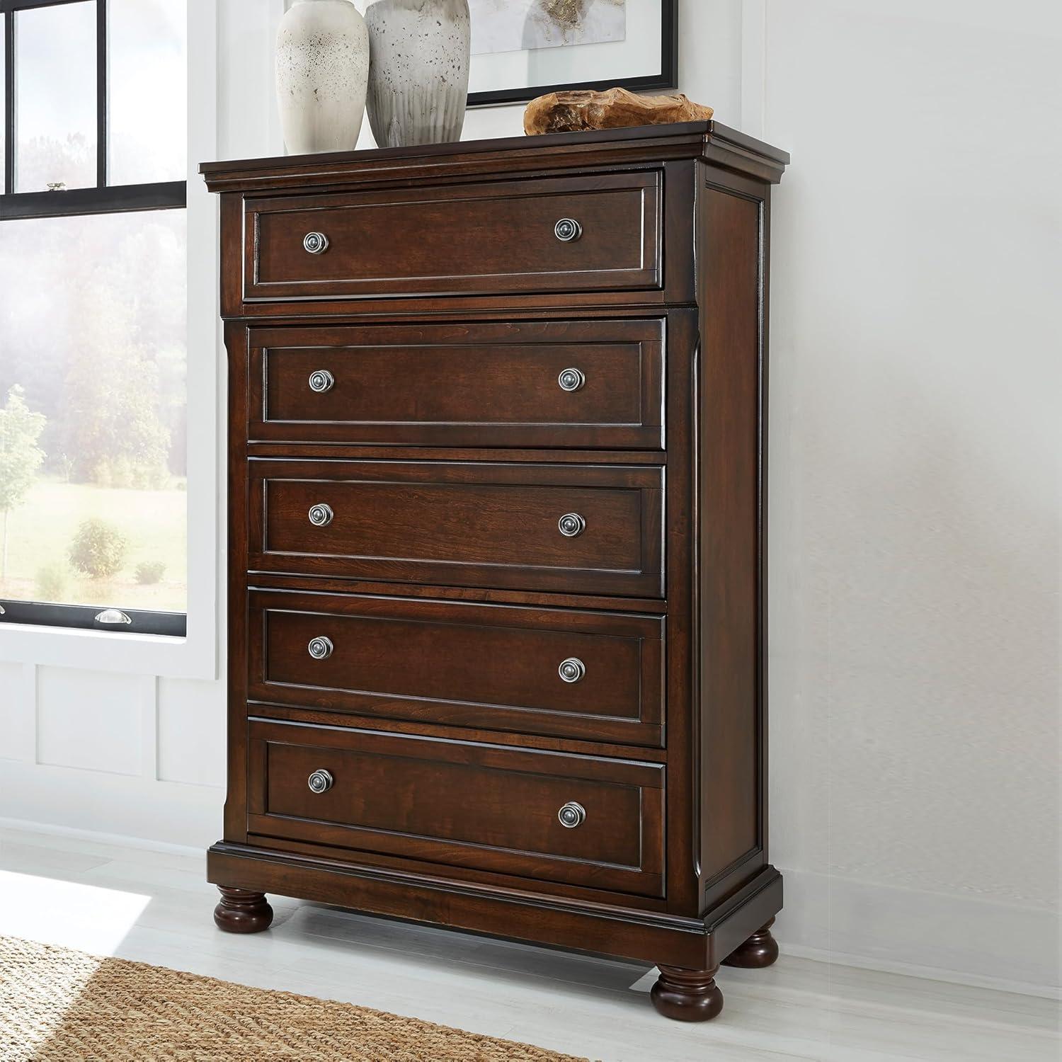 imageSignature Design by Ashley Brinxton Urban SmoothGliding 7Drawer Dresser and Mirror with Safety Stop GrayDark Brown