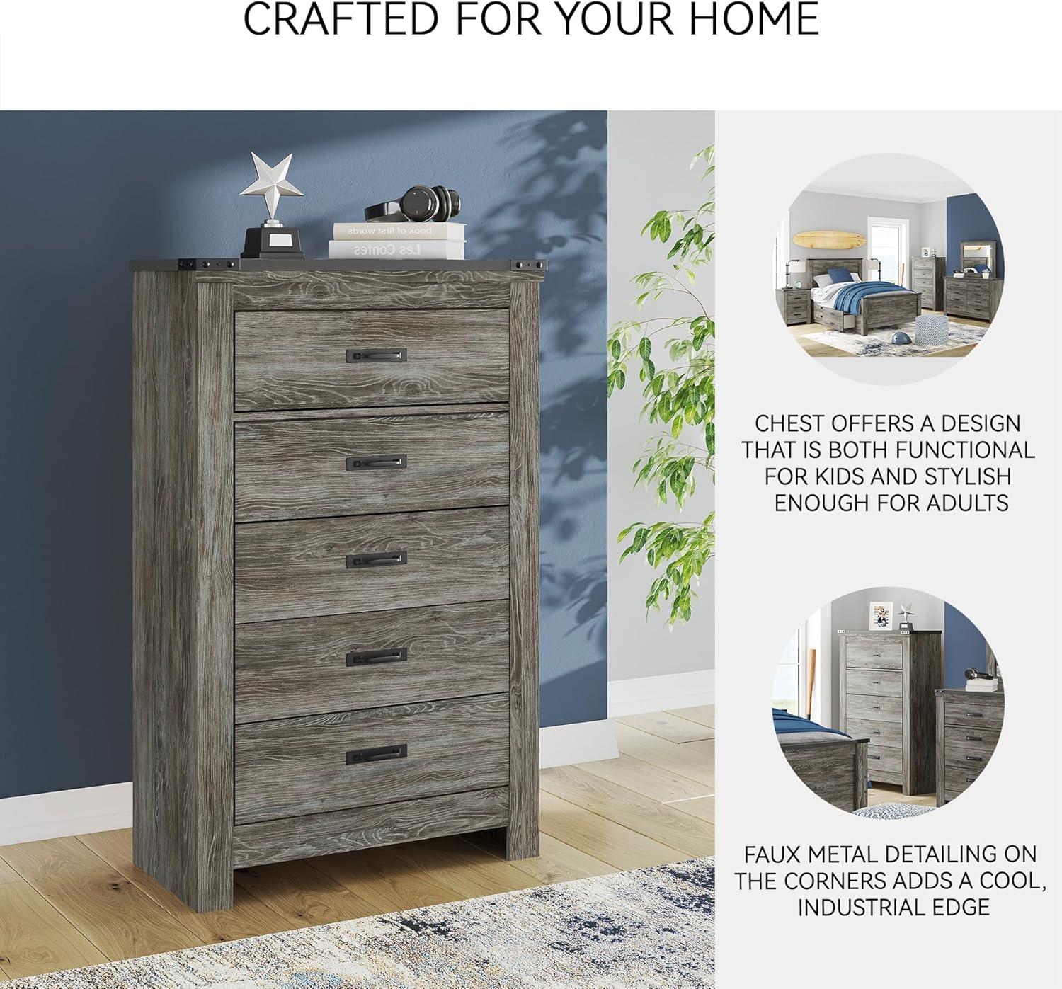 imageSignature Design by Ashley Brinxton Urban SmoothGliding 7Drawer Dresser and Mirror with Safety Stop GrayGrey