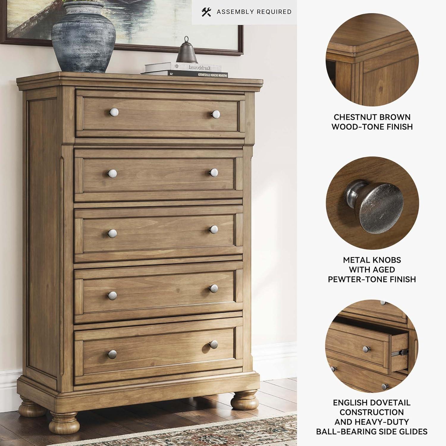 imageSignature Design by Ashley Brinxton Urban SmoothGliding 7Drawer Dresser and Mirror with Safety Stop GrayMedium Brown