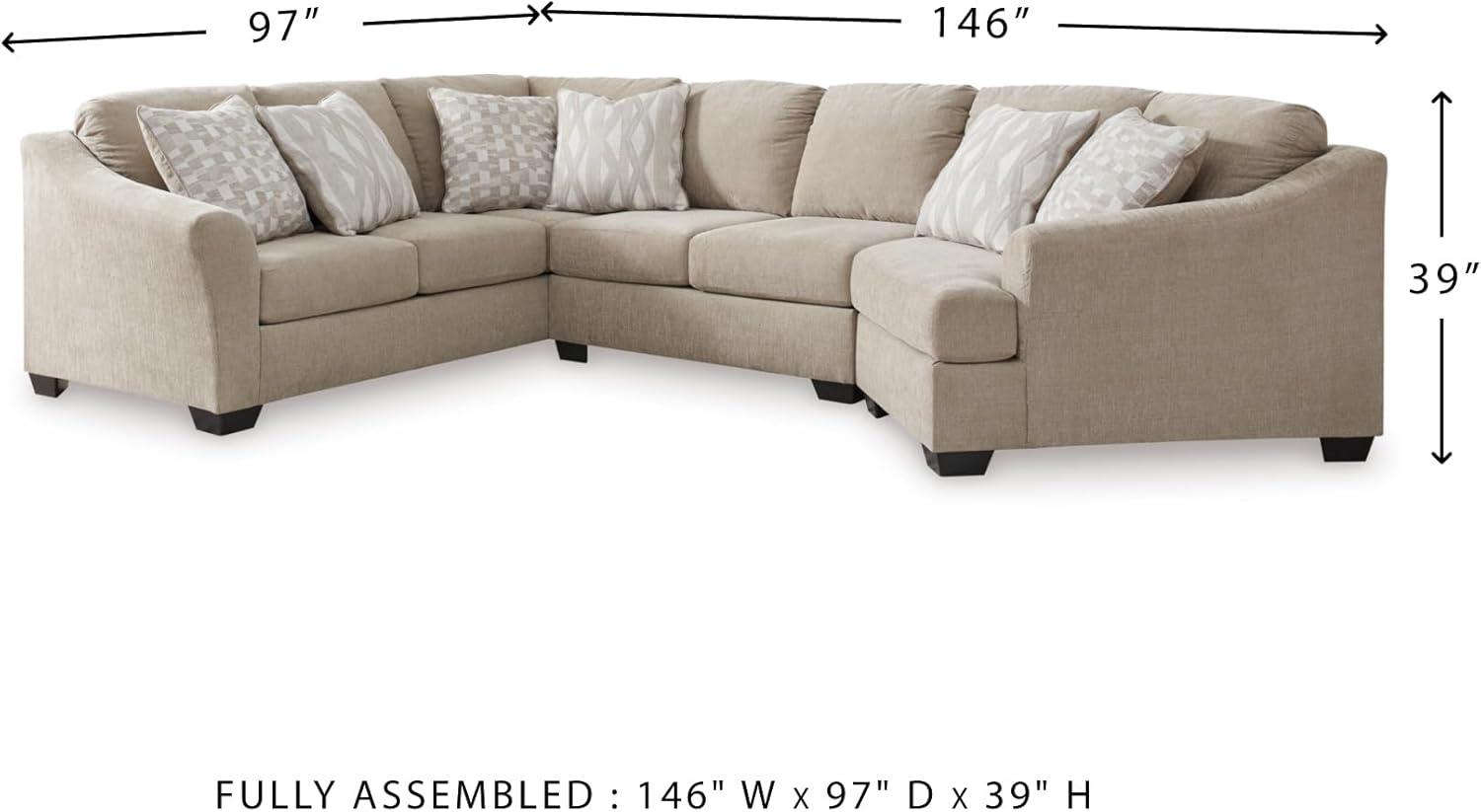imageSignature Design by Ashley Brogan Bay Casual Anti Sag UShaped LeftArm Facing 3Piece Sectional with Cuddler and Loose Seat Cushions and 6 Accent Pillows BeigeRight Hand Facing