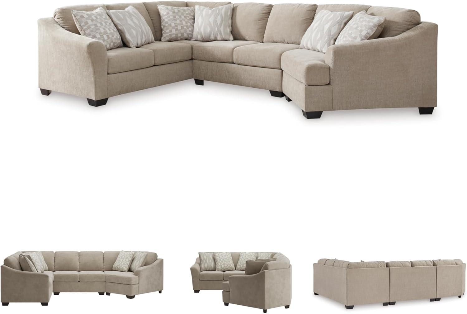 imageSignature Design by Ashley Brogan Bay Casual Anti Sag UShaped LeftArm Facing 3Piece Sectional with Cuddler and Loose Seat Cushions and 6 Accent Pillows BeigeRight Hand Facing