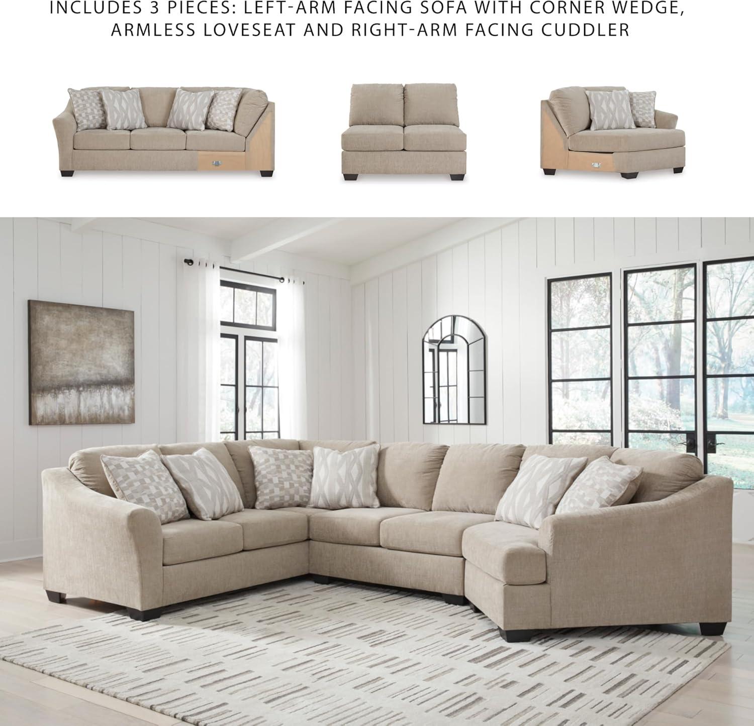 imageSignature Design by Ashley Brogan Bay Casual Anti Sag UShaped LeftArm Facing 3Piece Sectional with Cuddler and Loose Seat Cushions and 6 Accent Pillows BeigeRight Hand Facing