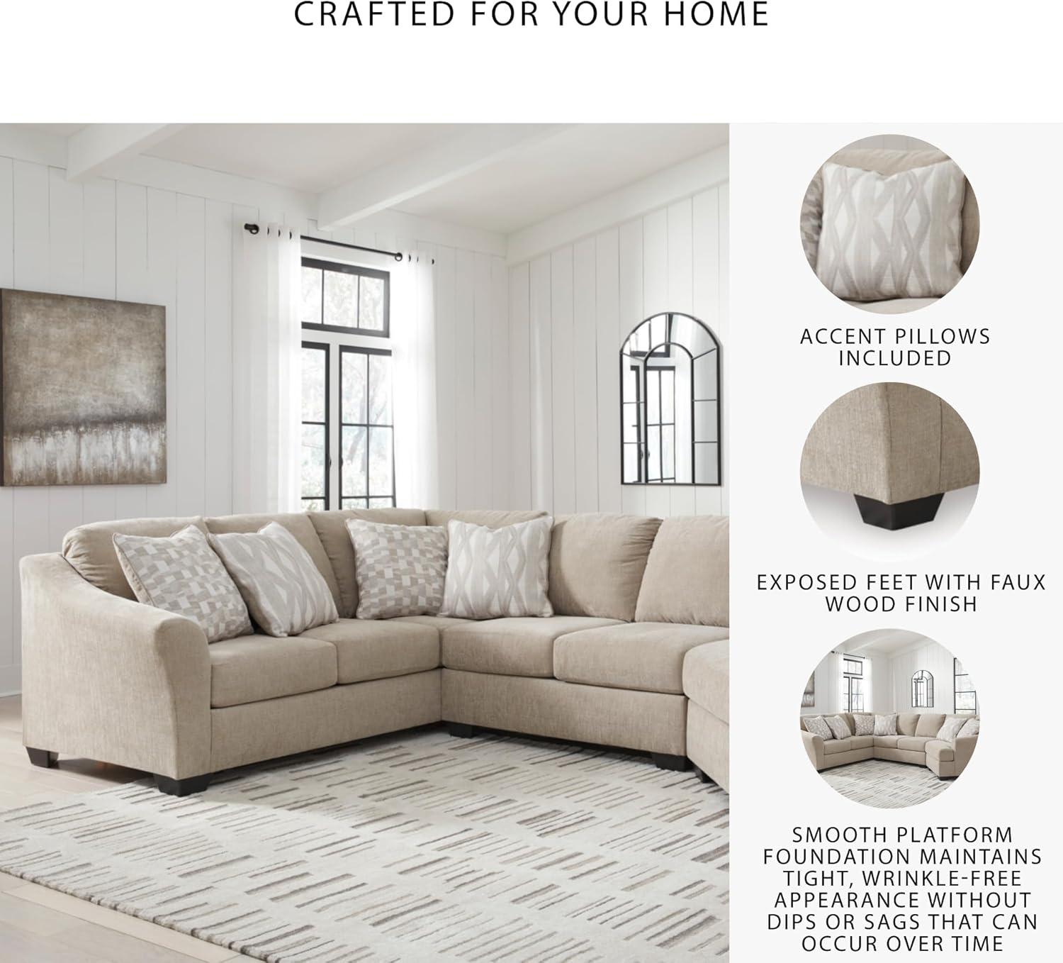 imageSignature Design by Ashley Brogan Bay Casual Anti Sag UShaped LeftArm Facing 3Piece Sectional with Cuddler and Loose Seat Cushions and 6 Accent Pillows BeigeRight Hand Facing