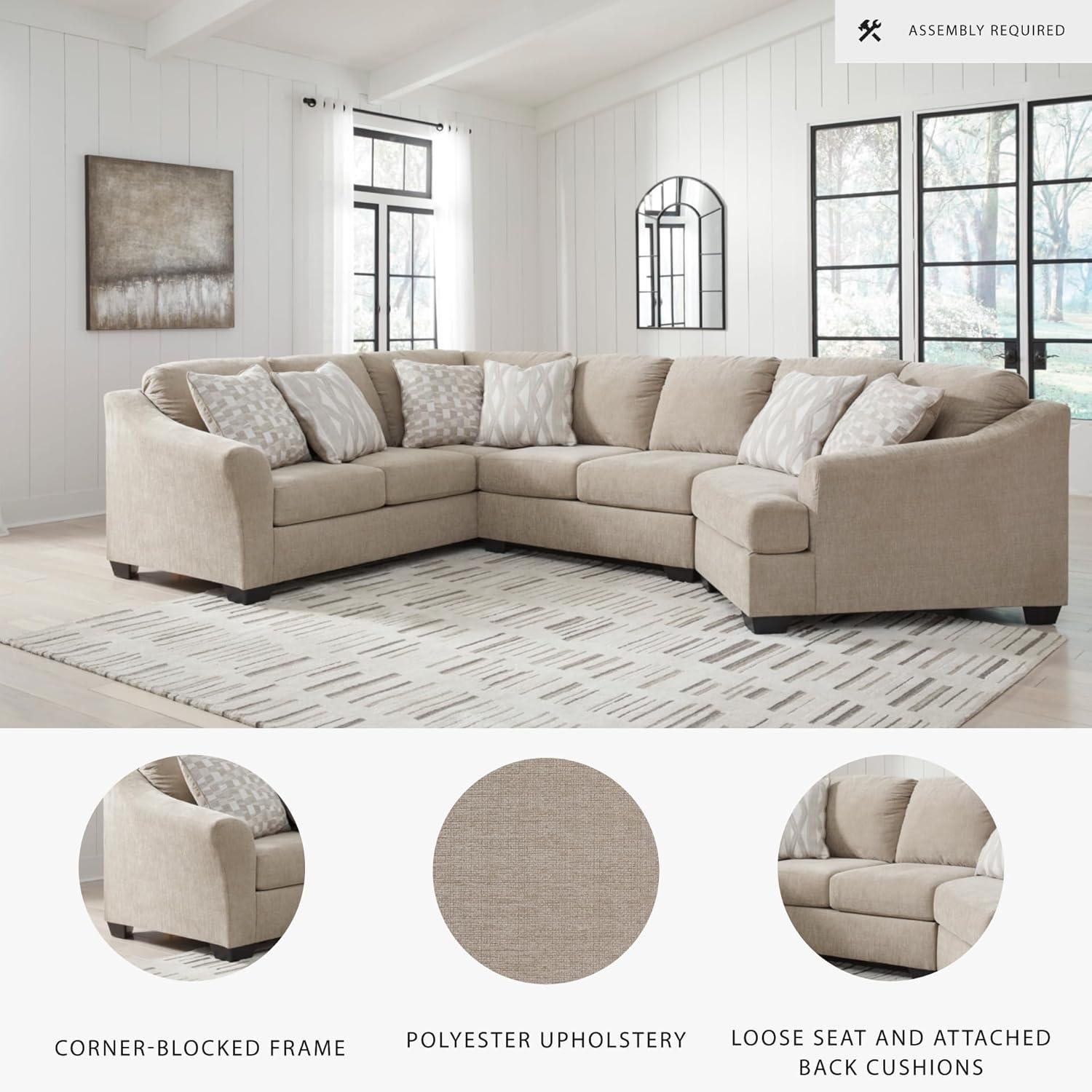 imageSignature Design by Ashley Brogan Bay Casual Anti Sag UShaped LeftArm Facing 3Piece Sectional with Cuddler and Loose Seat Cushions and 6 Accent Pillows BeigeRight Hand Facing