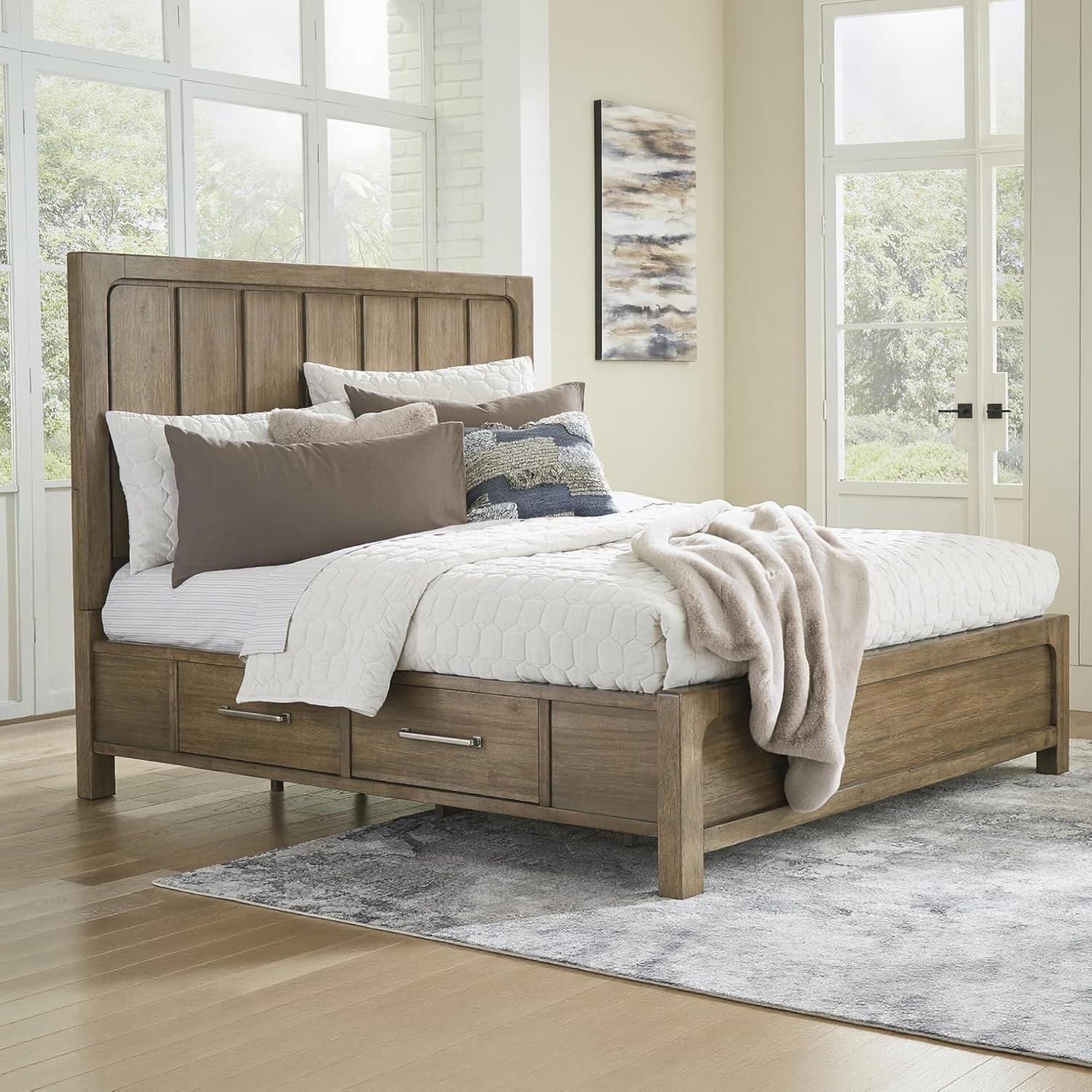 imageSignature Design by Ashley Cabalynn Casual Queen Upholstered Bed Foundation or Box Spring Needed BeigeCalifornia King Panel Bed with Storage
