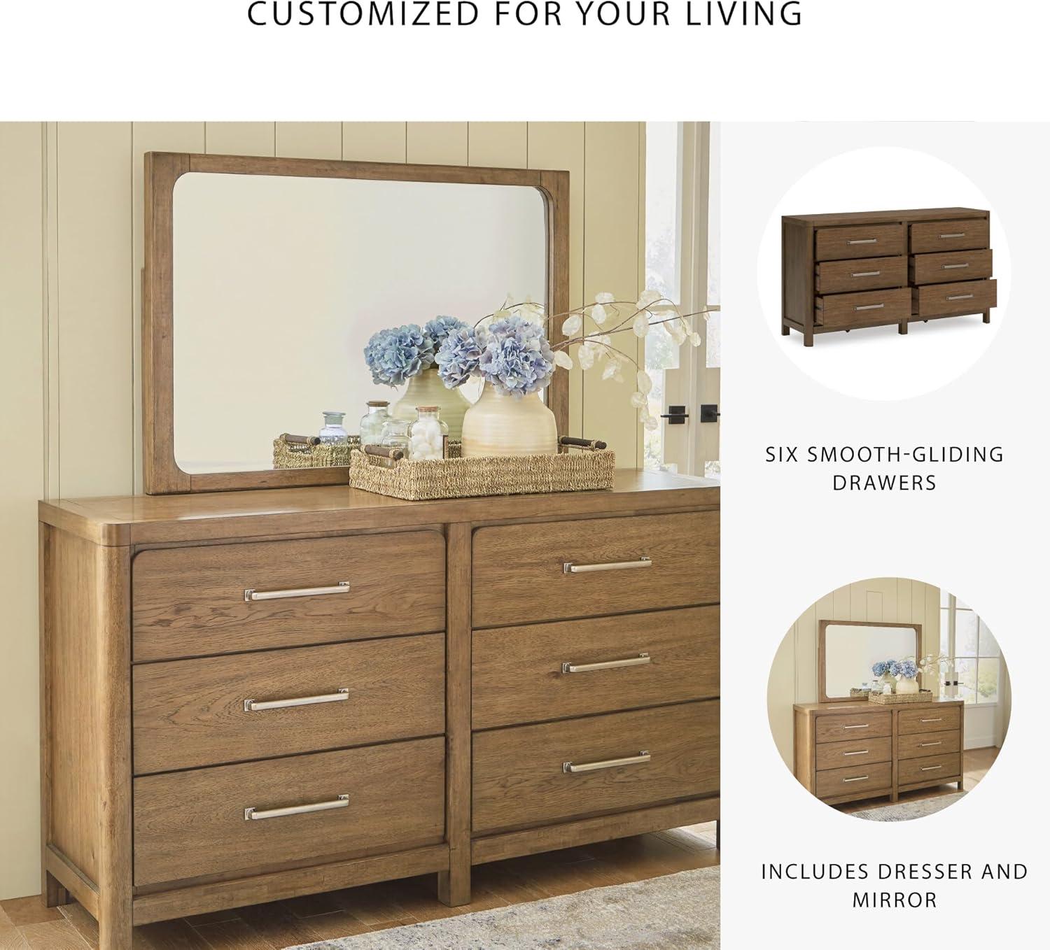 imageSignature Design by Ashley Cabalynn Casual Queen Upholstered Bed Foundation or Box Spring Needed BeigeDresser and Mirror