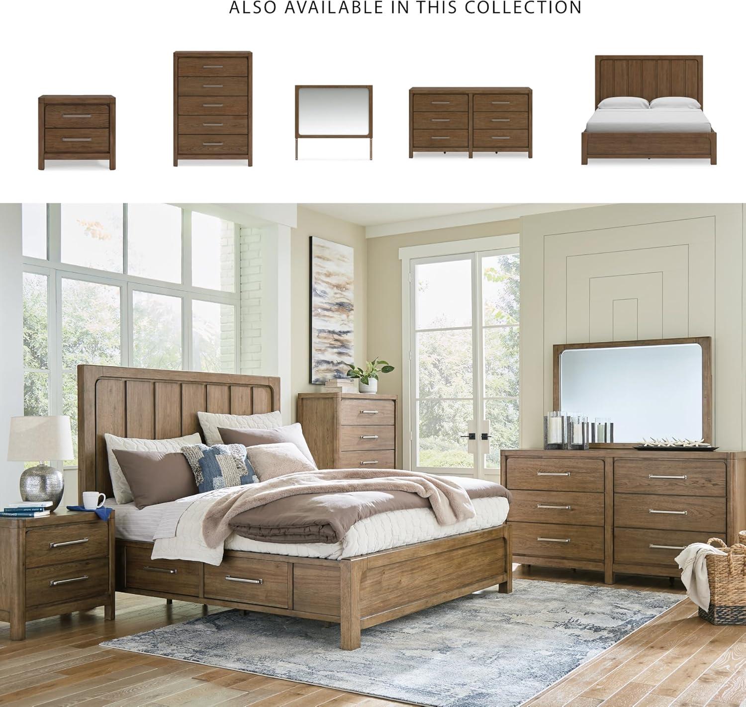 imageSignature Design by Ashley Cabalynn Casual Queen Upholstered Bed Foundation or Box Spring Needed BeigeDresser and Mirror