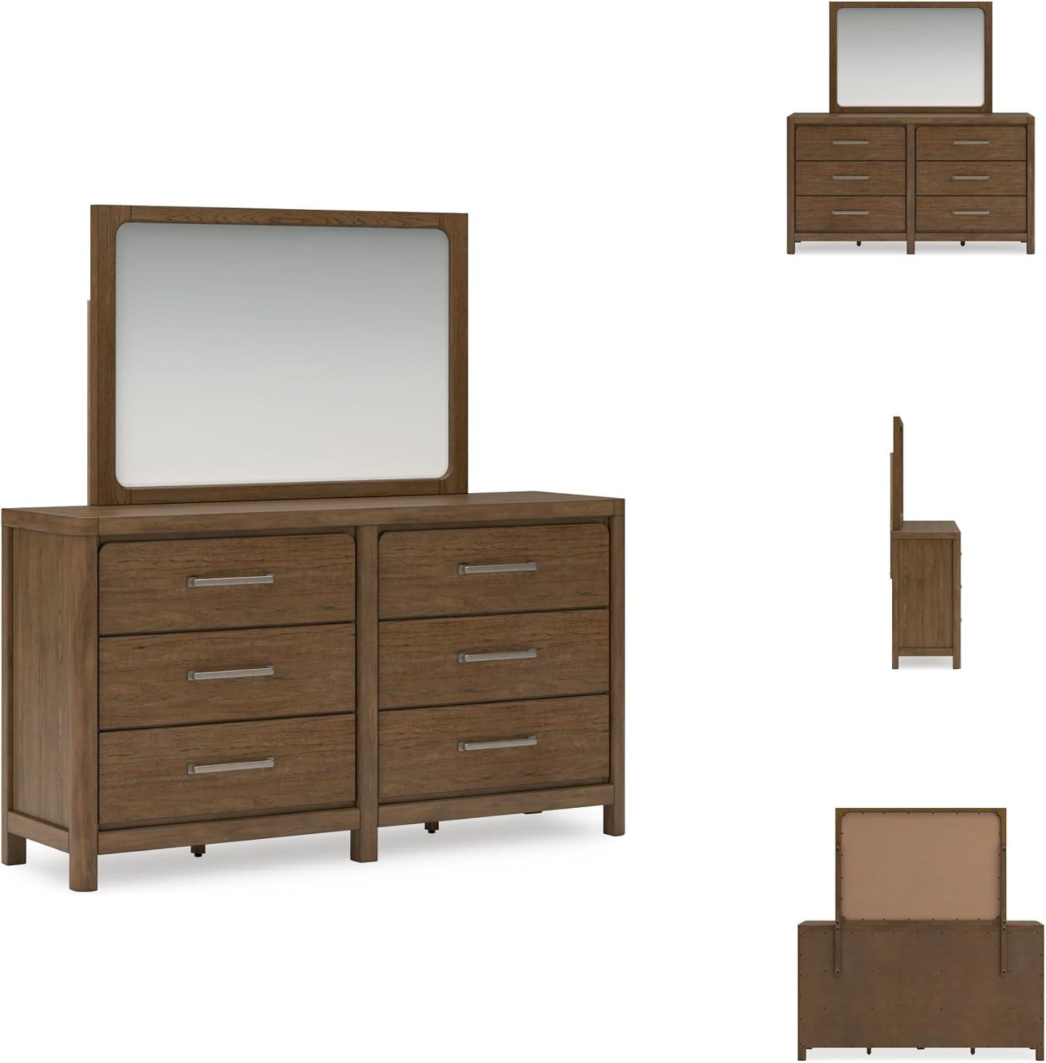 imageSignature Design by Ashley Cabalynn Casual Queen Upholstered Bed Foundation or Box Spring Needed BeigeDresser and Mirror