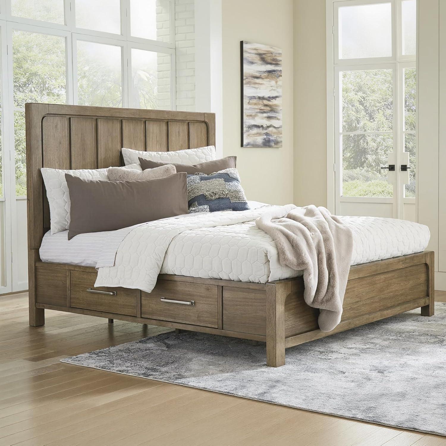 imageSignature Design by Ashley Cabalynn Casual Queen Upholstered Bed Foundation or Box Spring Needed BeigeKing Panel Bed with Storage
