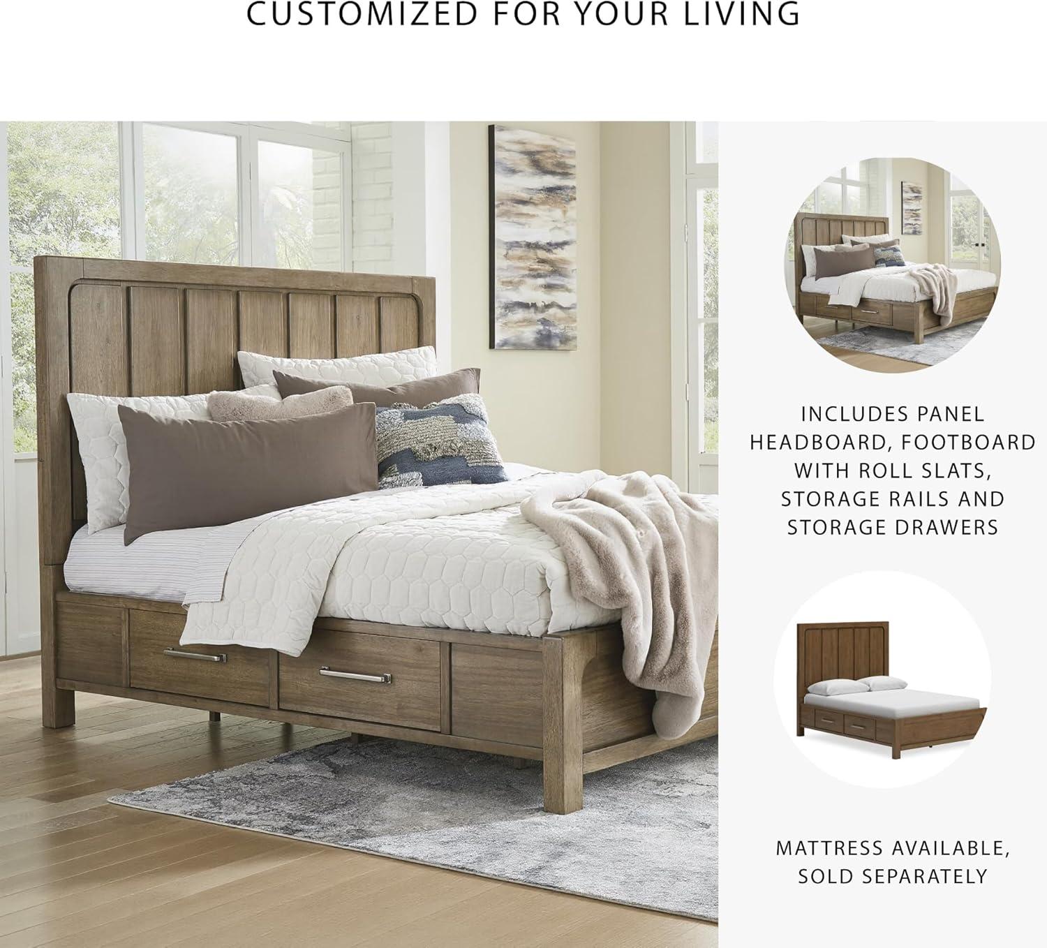 imageSignature Design by Ashley Cabalynn Casual Queen Upholstered Bed Foundation or Box Spring Needed BeigeKing Panel Bed with Storage
