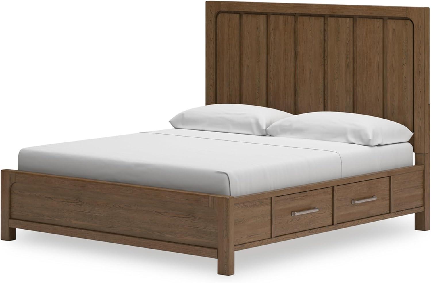 imageSignature Design by Ashley Cabalynn Casual Queen Upholstered Bed Foundation or Box Spring Needed BeigeKing Panel Bed with Storage