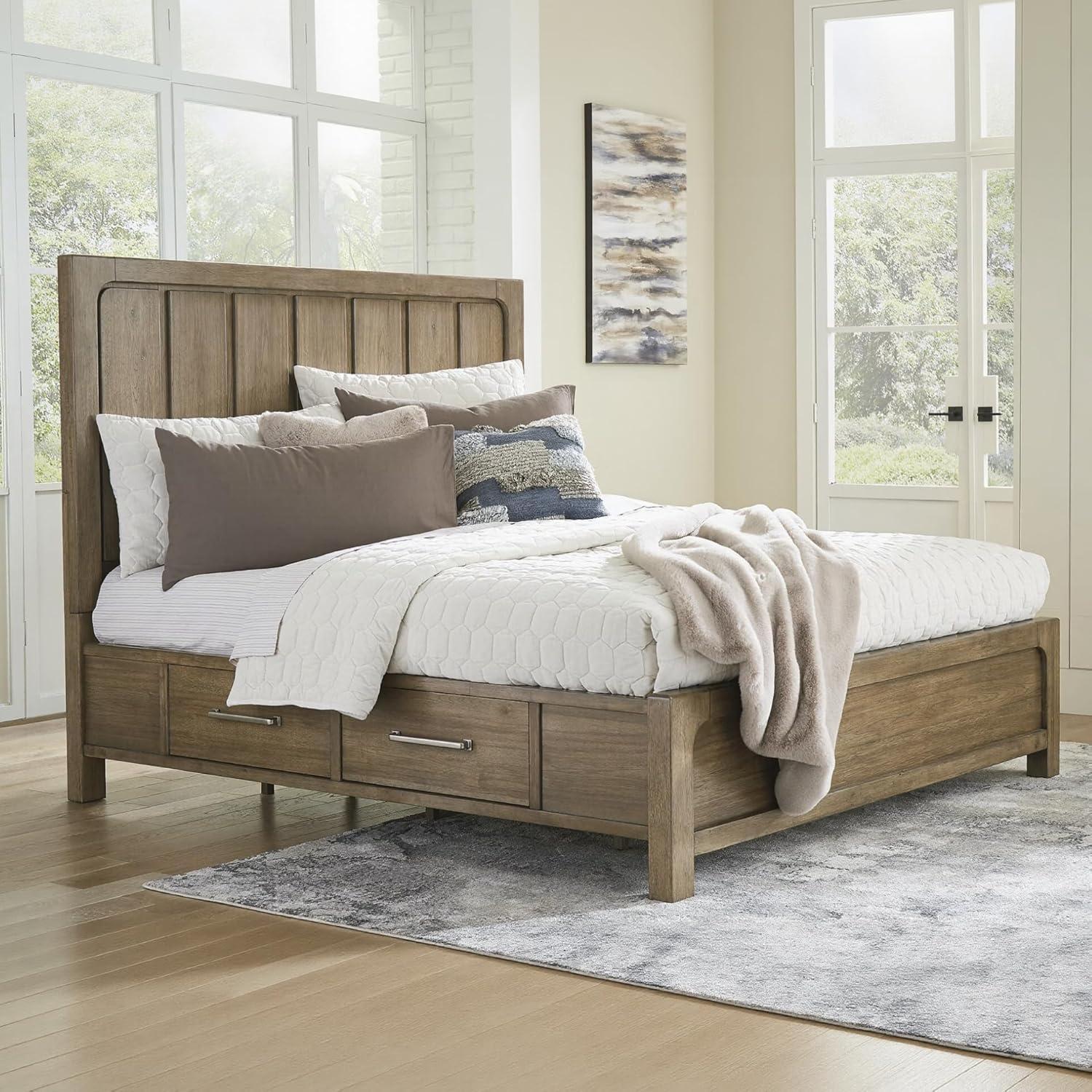 imageSignature Design by Ashley Cabalynn Casual Queen Upholstered Bed Foundation or Box Spring Needed BeigeQueen Panel Bed with Storage