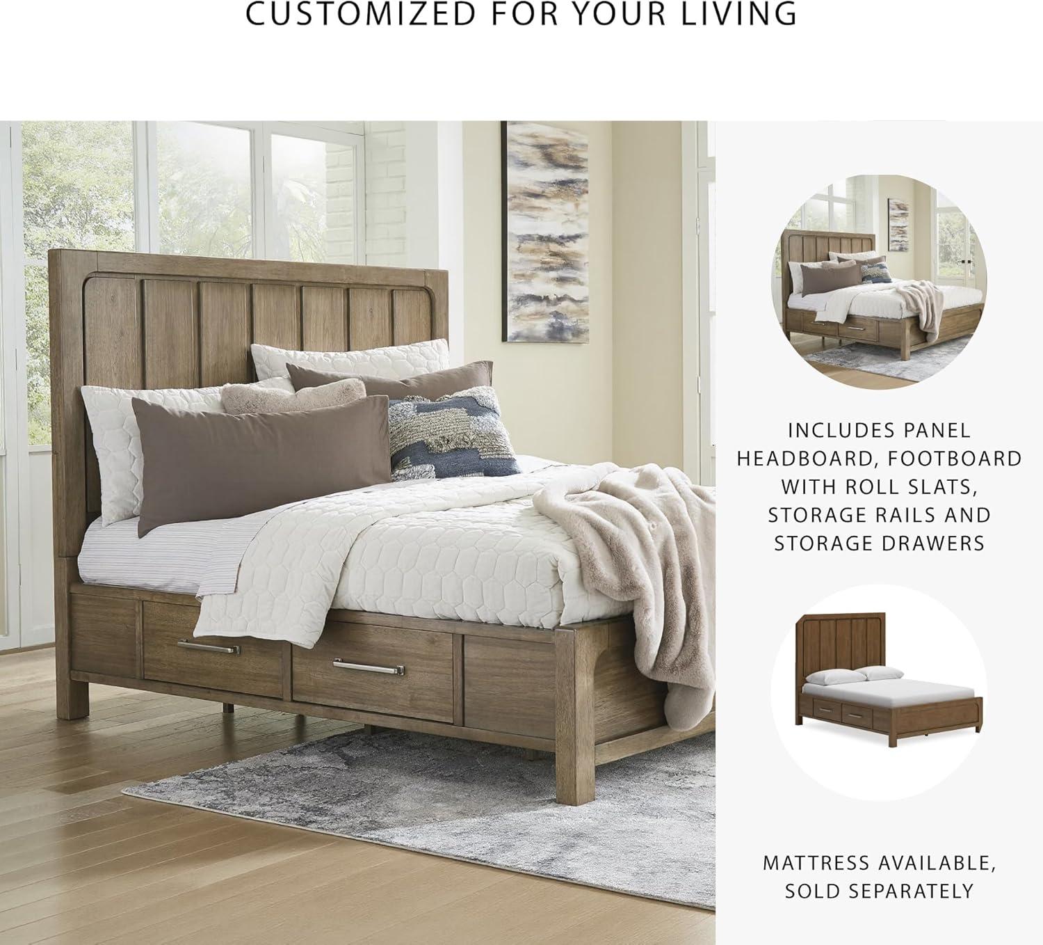 imageSignature Design by Ashley Cabalynn Casual Queen Upholstered Bed Foundation or Box Spring Needed BeigeQueen Panel Bed with Storage