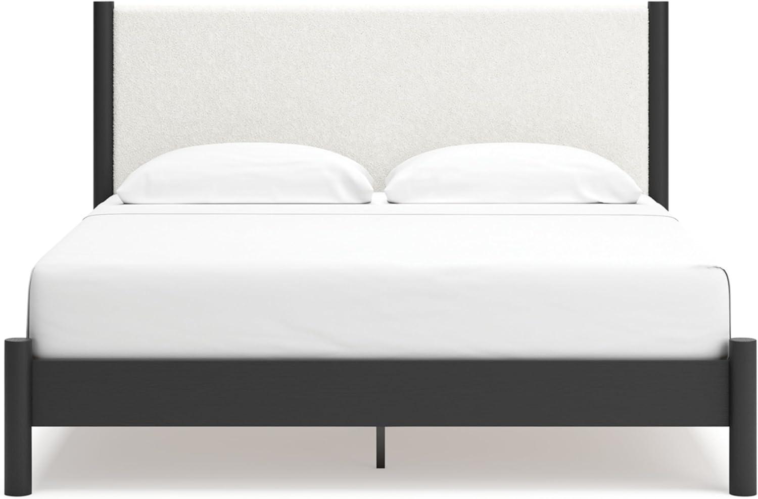 imageSignature Design by Ashley Cadmori Modern Queen Upholstered Platform Bed Foundation or Box Spring Not Needed Black amp WhiteBlackWhite