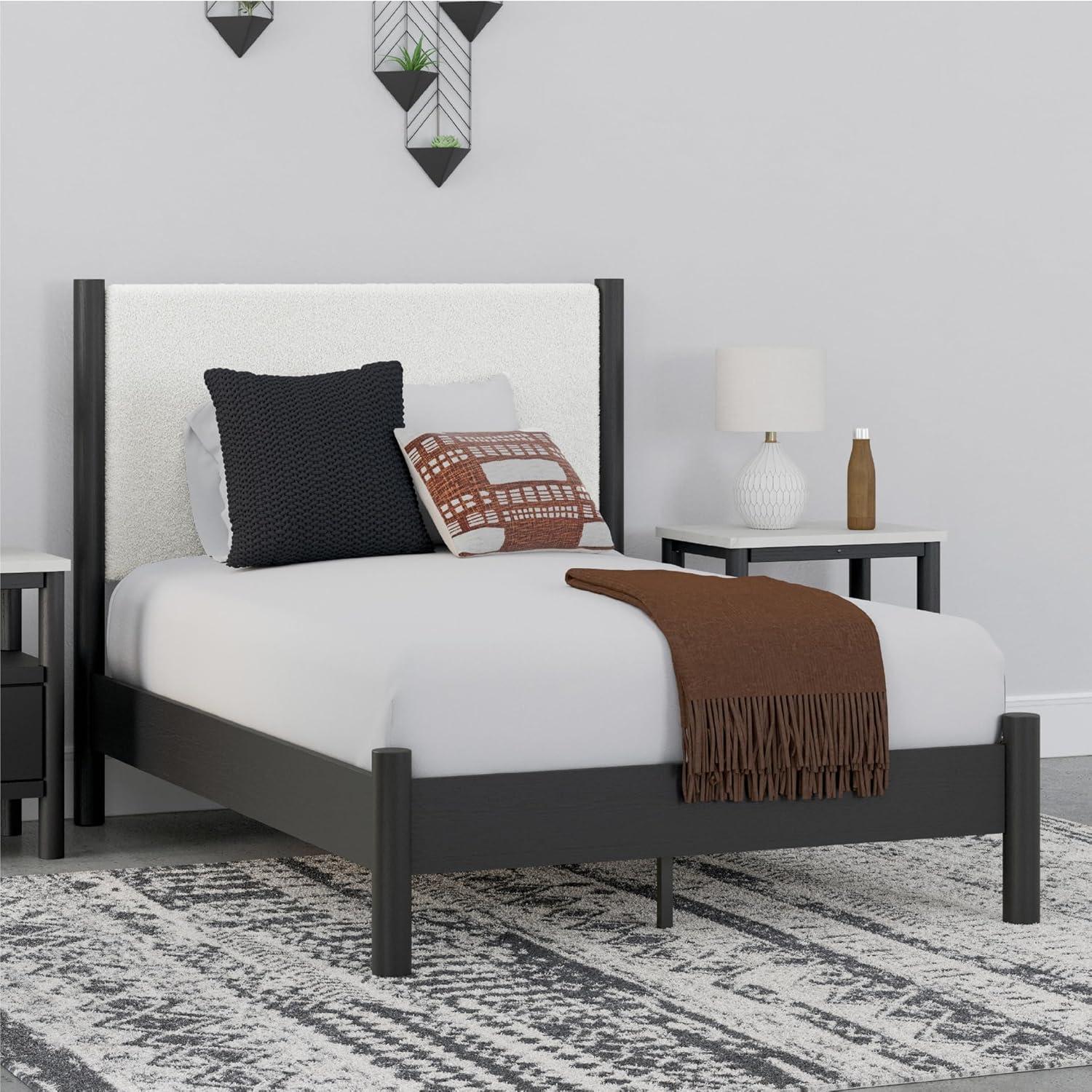 imageSignature Design by Ashley Cadmori Modern Queen Upholstered Platform Bed Foundation or Box Spring Not Needed Black amp WhiteBlackWhite