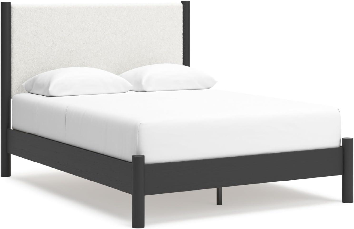 imageSignature Design by Ashley Cadmori Modern Queen Upholstered Platform Bed Foundation or Box Spring Not Needed Black amp WhiteBlackWhite