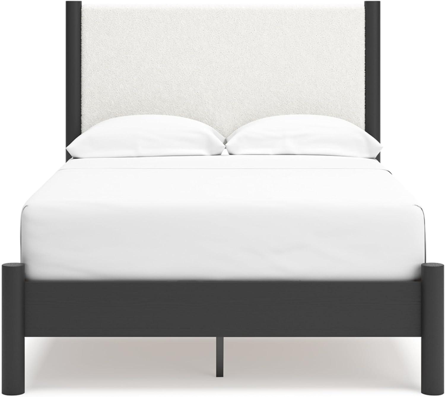 imageSignature Design by Ashley Cadmori Modern Queen Upholstered Platform Bed Foundation or Box Spring Not Needed Black amp WhiteBlackWhite