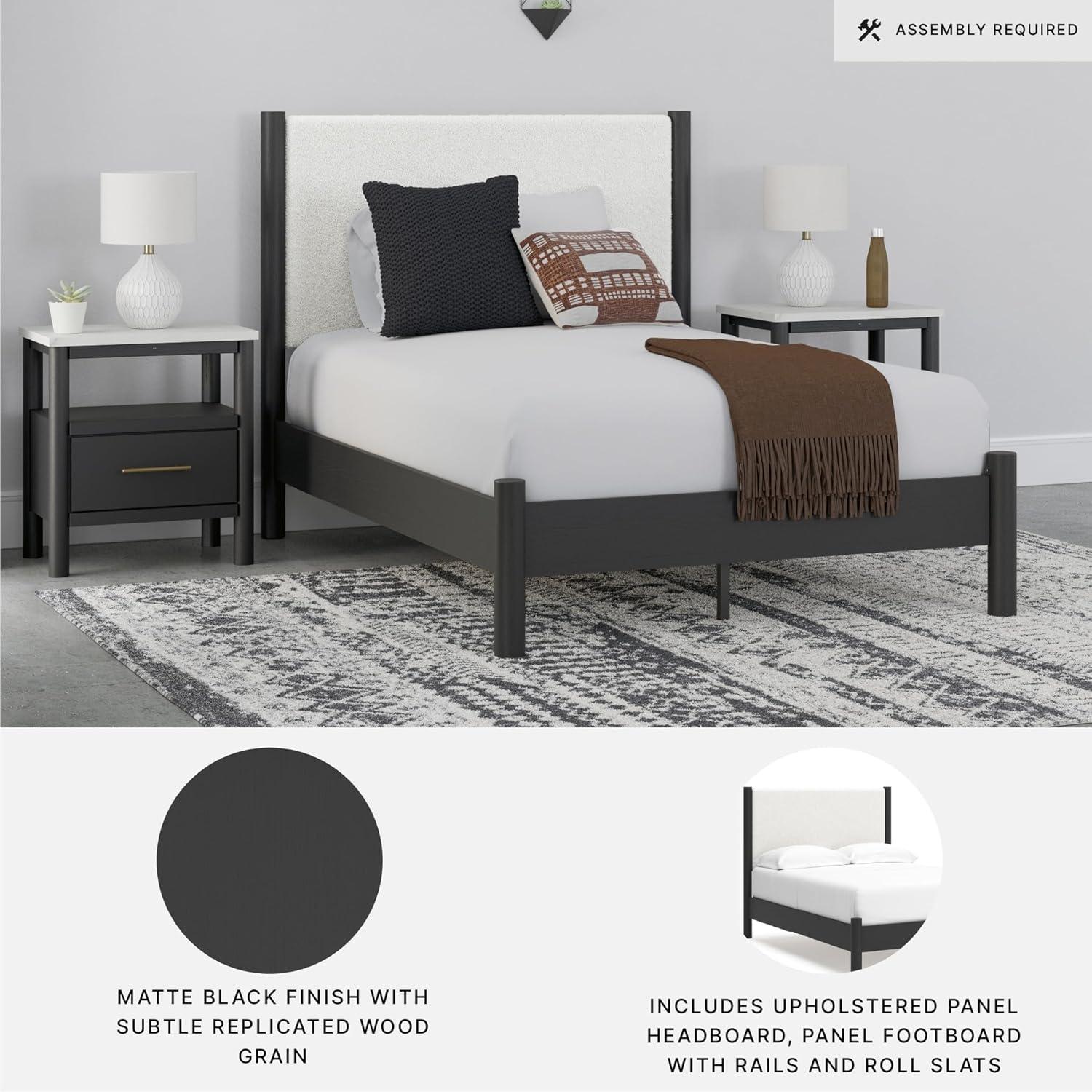 imageSignature Design by Ashley Cadmori Modern Queen Upholstered Platform Bed Foundation or Box Spring Not Needed Black amp WhiteBlackWhite