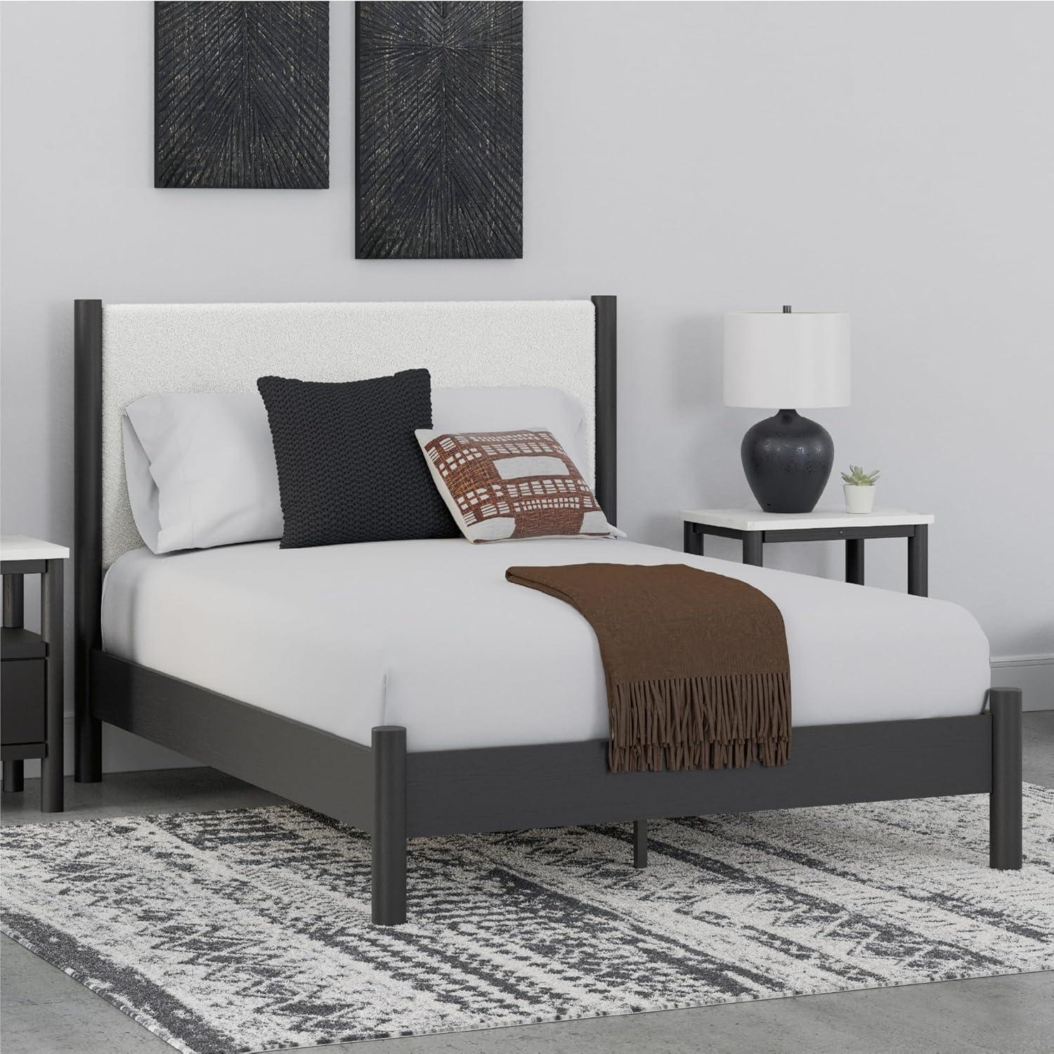 imageSignature Design by Ashley Cadmori Modern Queen Upholstered Platform Bed Foundation or Box Spring Not Needed Black amp WhiteBlackWhite