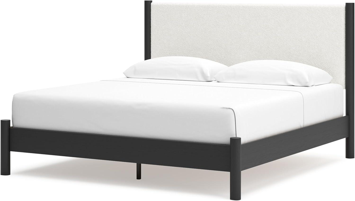 imageSignature Design by Ashley Cadmori Modern Queen Upholstered Platform Bed Foundation or Box Spring Not Needed Black amp WhiteBlackWhite