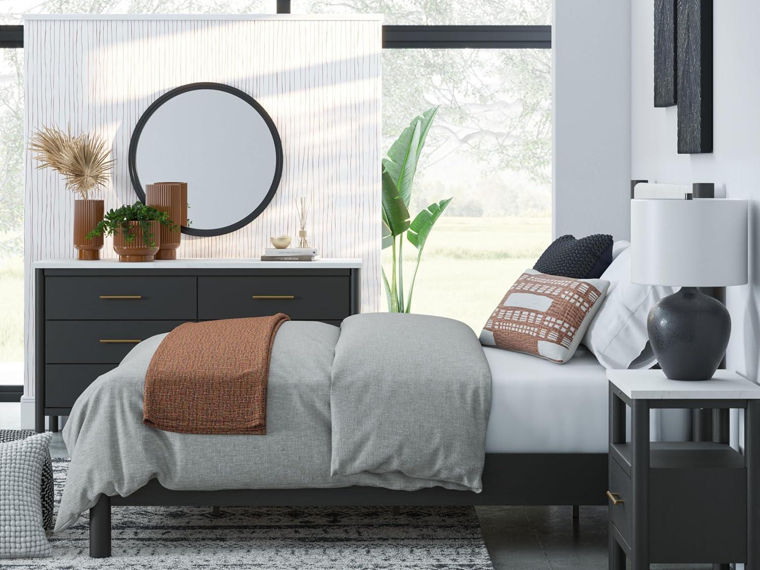 imageSignature Design by Ashley Cadmori Modern Queen Upholstered Platform Bed Foundation or Box Spring Not Needed Black amp WhiteBlackWhite