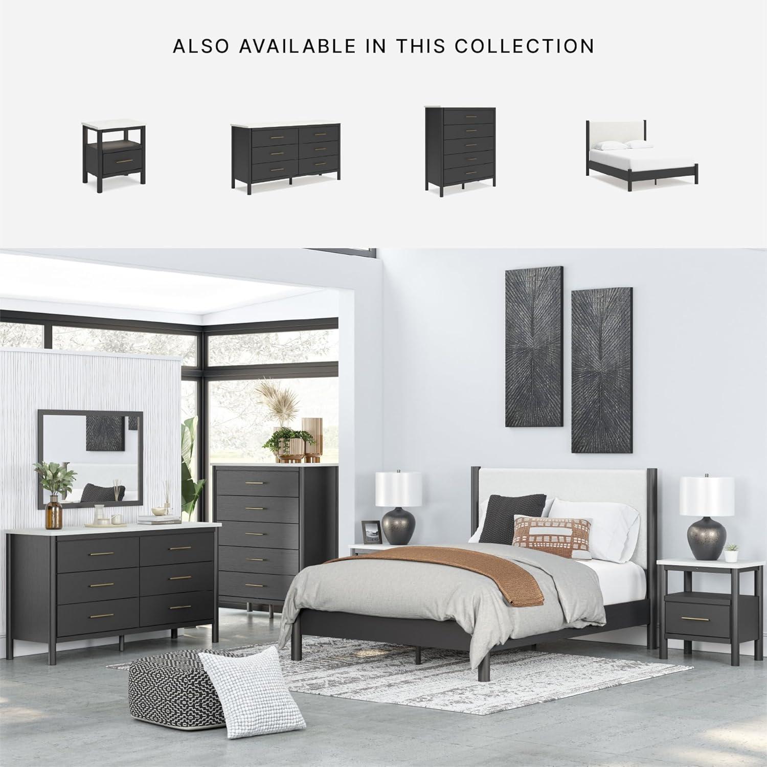 imageSignature Design by Ashley Cadmori Modern Queen Upholstered Platform Bed Foundation or Box Spring Not Needed Black amp WhiteBlackWhite
