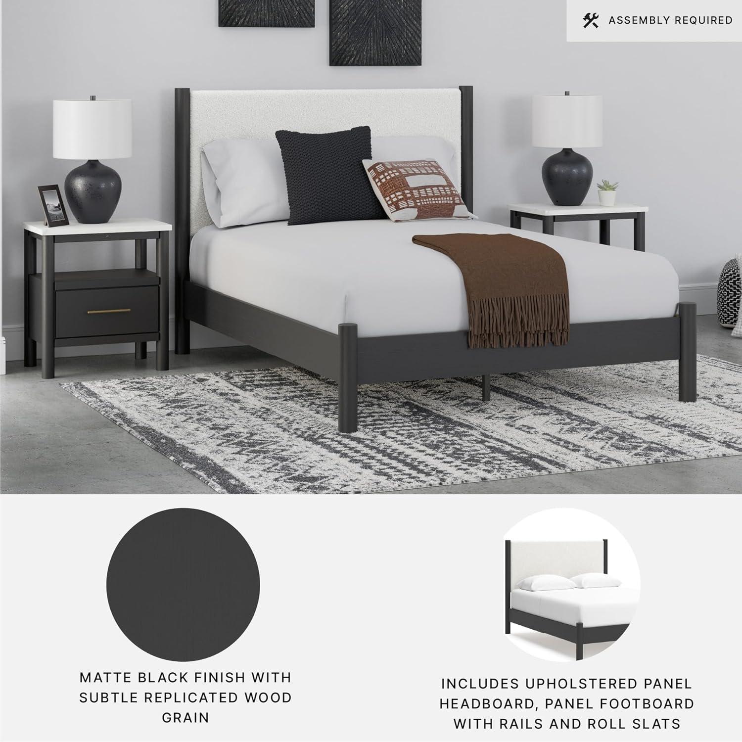 imageSignature Design by Ashley Cadmori Modern Queen Upholstered Platform Bed Foundation or Box Spring Not Needed Black amp WhiteBlackWhite