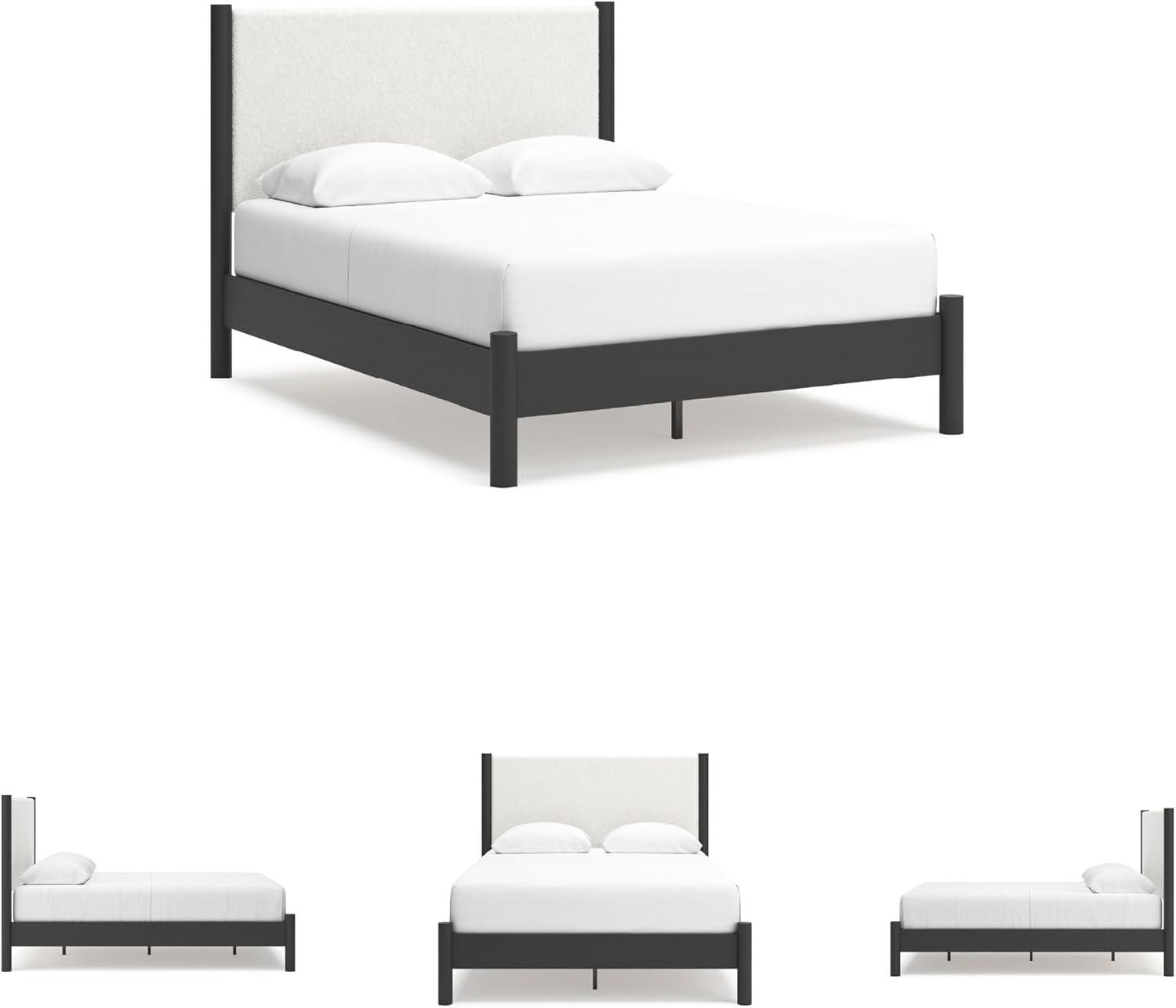 imageSignature Design by Ashley Cadmori Modern Queen Upholstered Platform Bed Foundation or Box Spring Not Needed Black amp WhiteBlackWhite