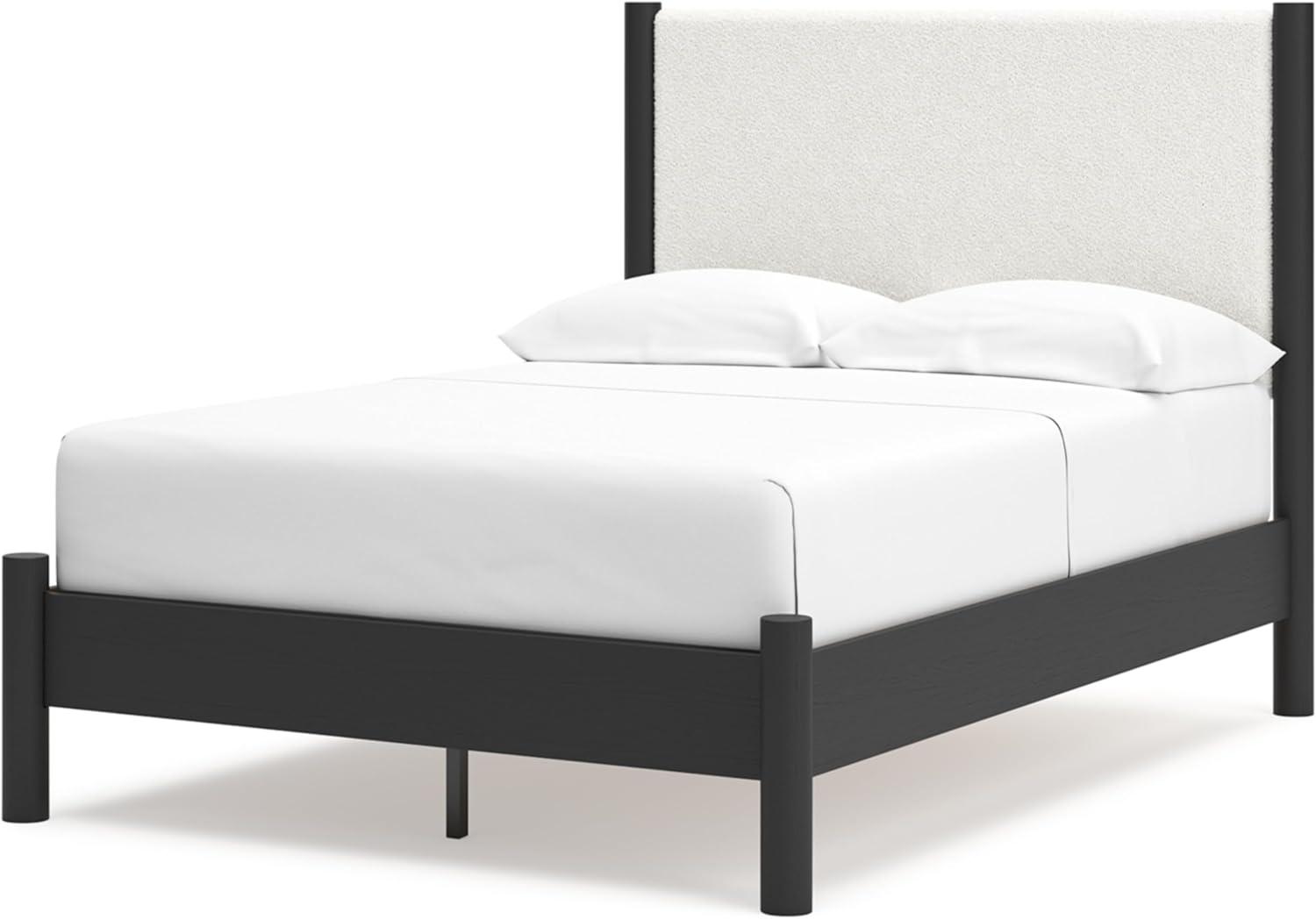imageSignature Design by Ashley Cadmori Modern Queen Upholstered Platform Bed Foundation or Box Spring Not Needed Black amp WhiteBlackWhite