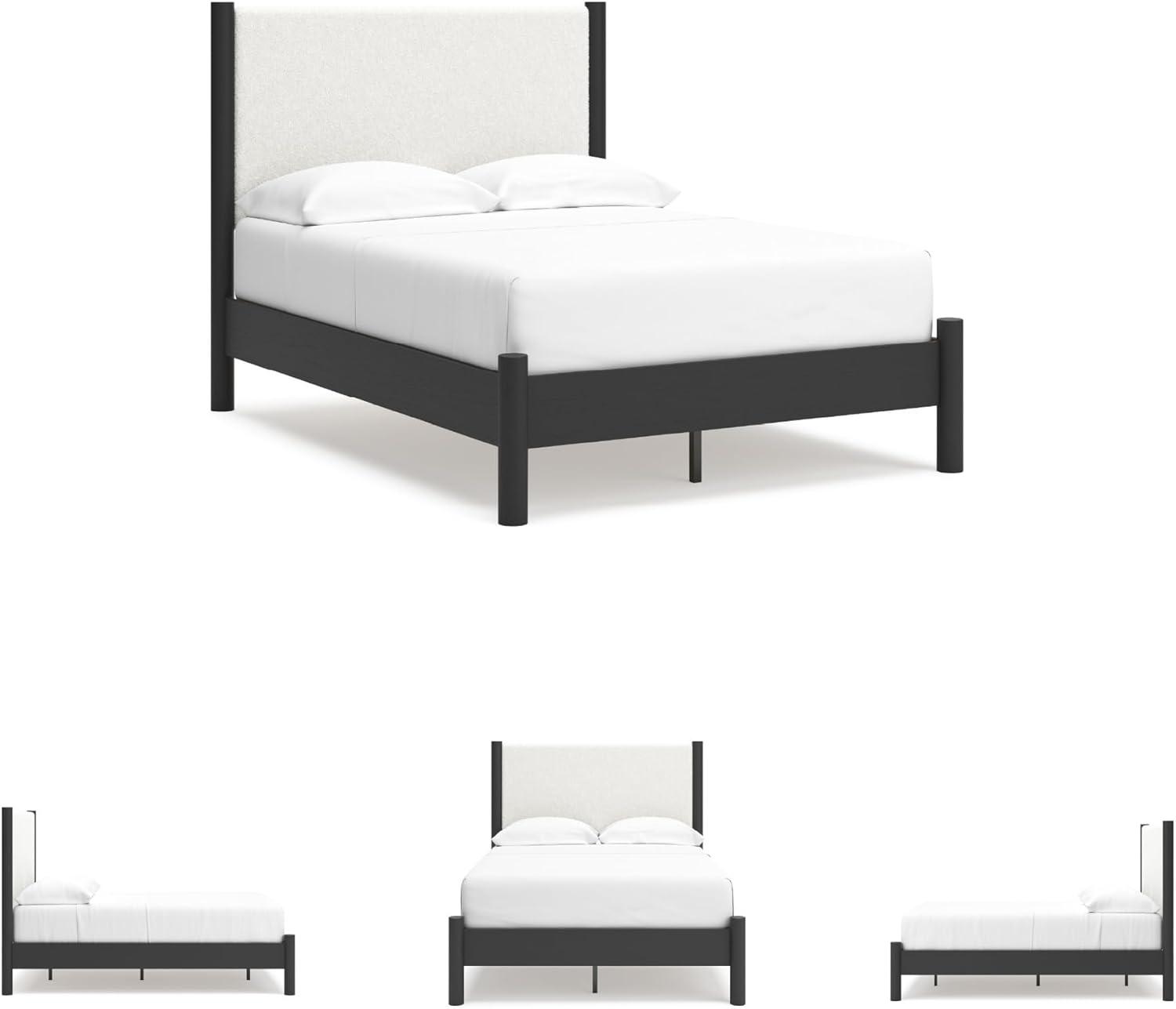 imageSignature Design by Ashley Cadmori Modern Queen Upholstered Platform Bed Foundation or Box Spring Not Needed Black amp WhiteBlackWhite