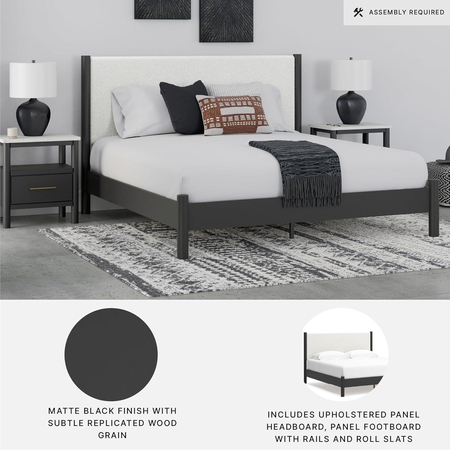 imageSignature Design by Ashley Cadmori Modern Queen Upholstered Platform Bed Foundation or Box Spring Not Needed Black amp WhiteBlackWhite