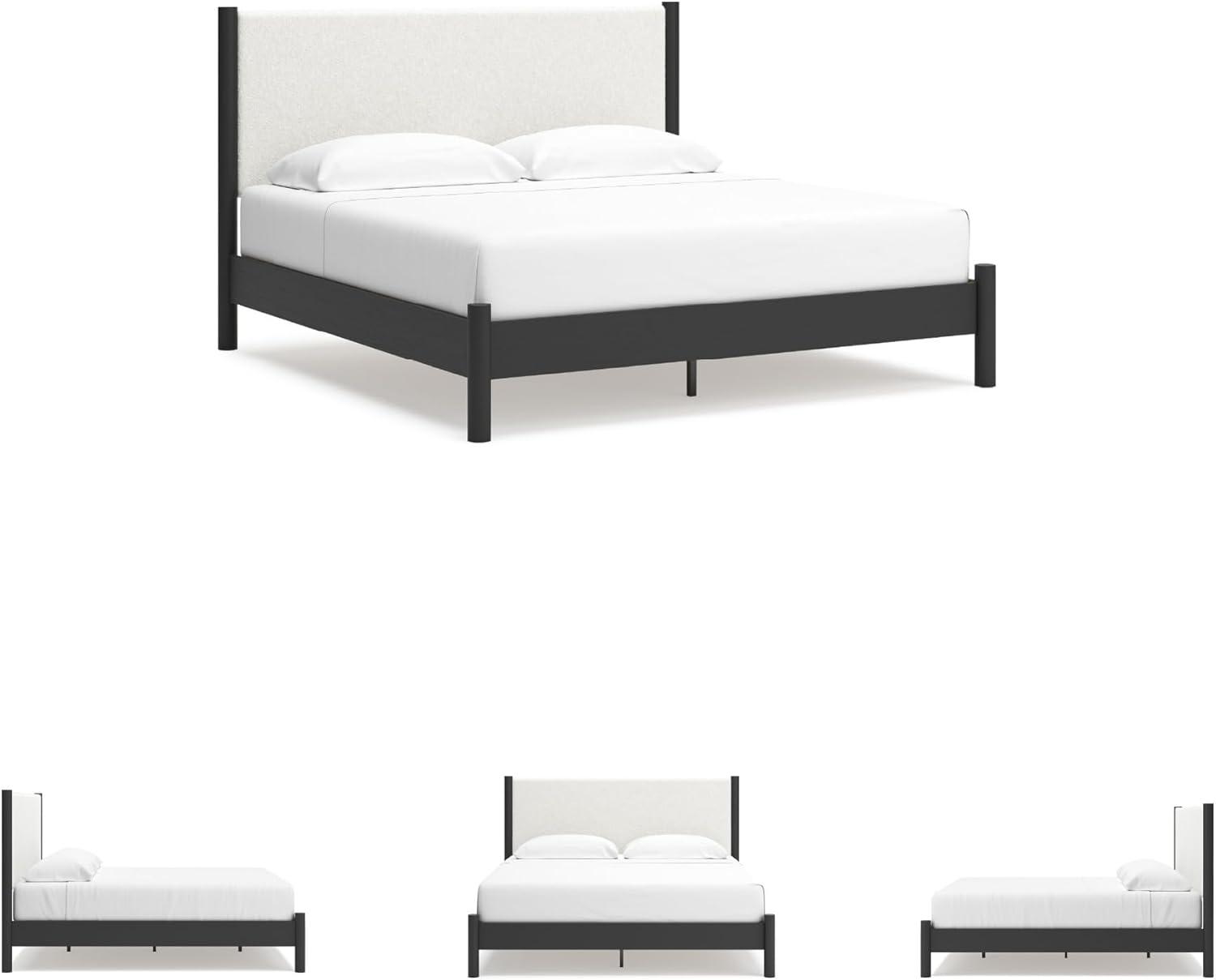 imageSignature Design by Ashley Cadmori Modern Queen Upholstered Platform Bed Foundation or Box Spring Not Needed Black amp WhiteBlackWhite