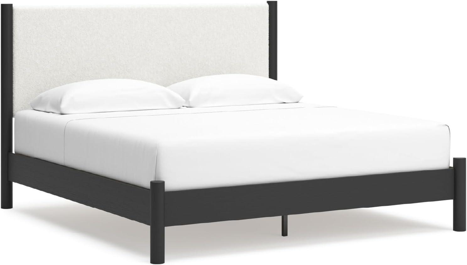 imageSignature Design by Ashley Cadmori Modern Queen Upholstered Platform Bed Foundation or Box Spring Not Needed Black amp WhiteBlackWhite