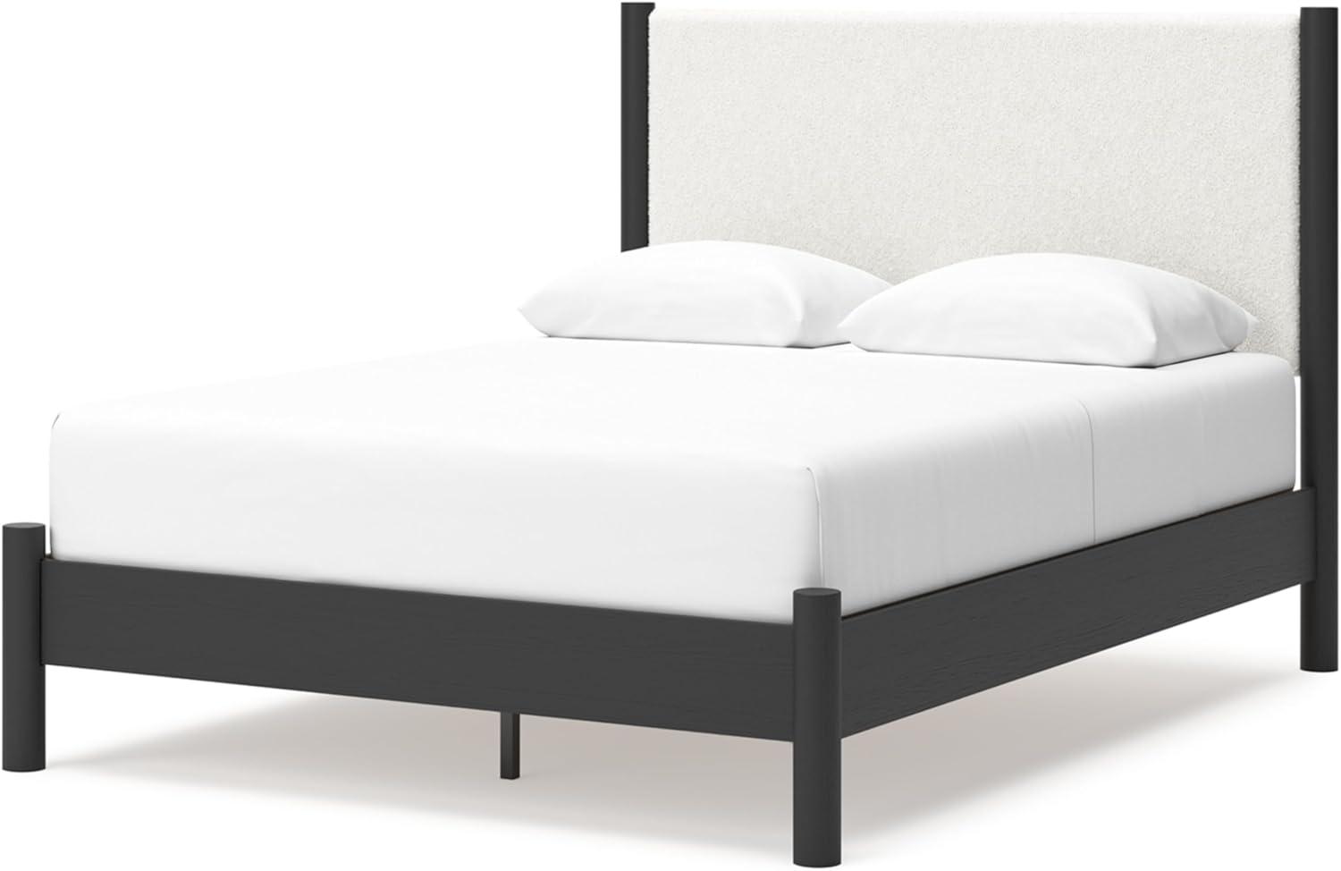 imageSignature Design by Ashley Cadmori Modern Queen Upholstered Platform Bed Foundation or Box Spring Not Needed Black amp WhiteBlackWhite