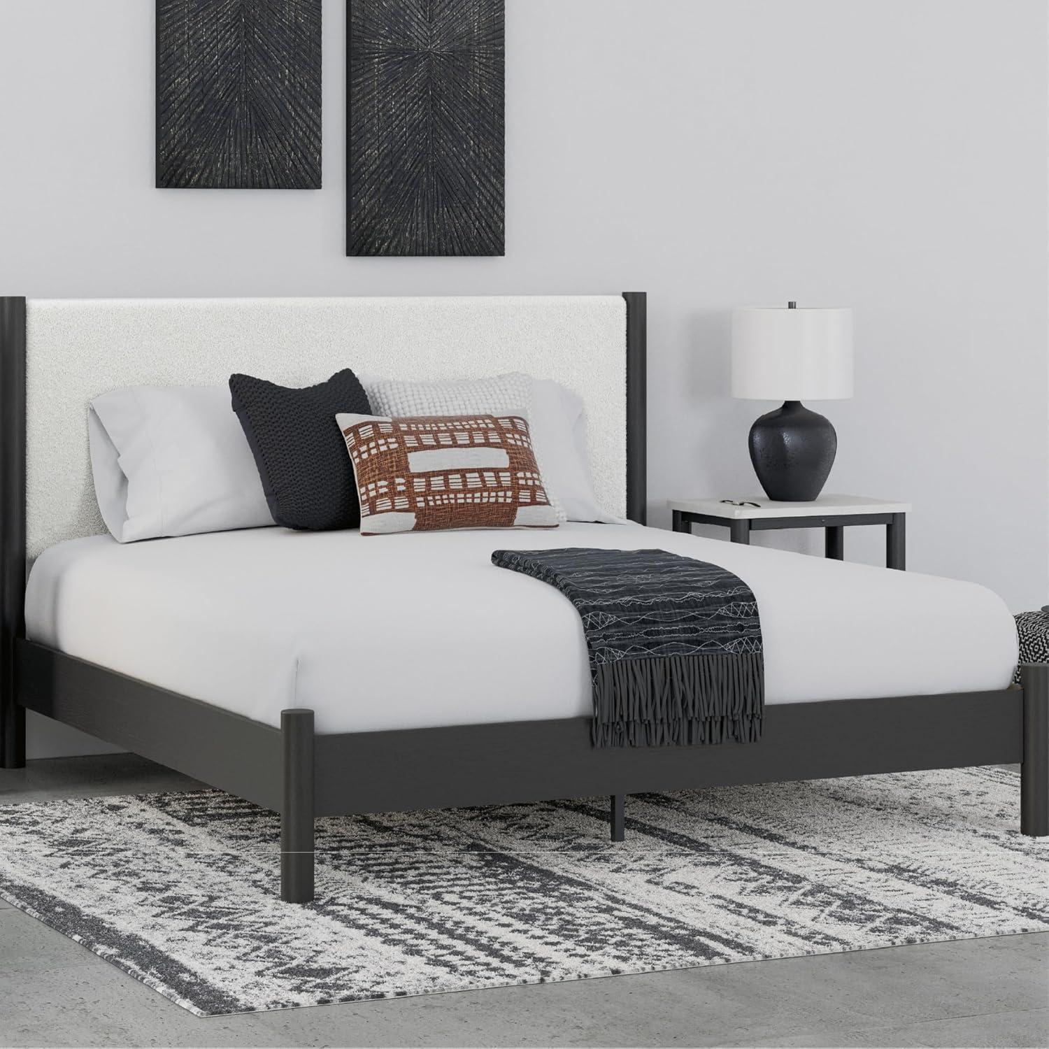 imageSignature Design by Ashley Cadmori Modern Queen Upholstered Platform Bed Foundation or Box Spring Not Needed Black amp WhiteBlackWhite