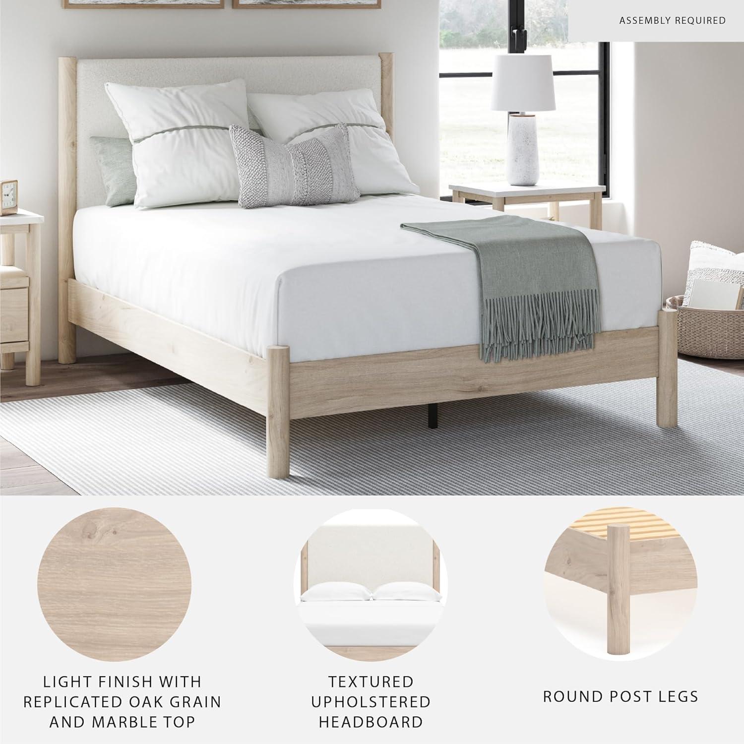 imageSignature Design by Ashley Cadmori Modern Queen Upholstered Platform Bed Foundation or Box Spring Not Needed Black amp WhiteTwotone