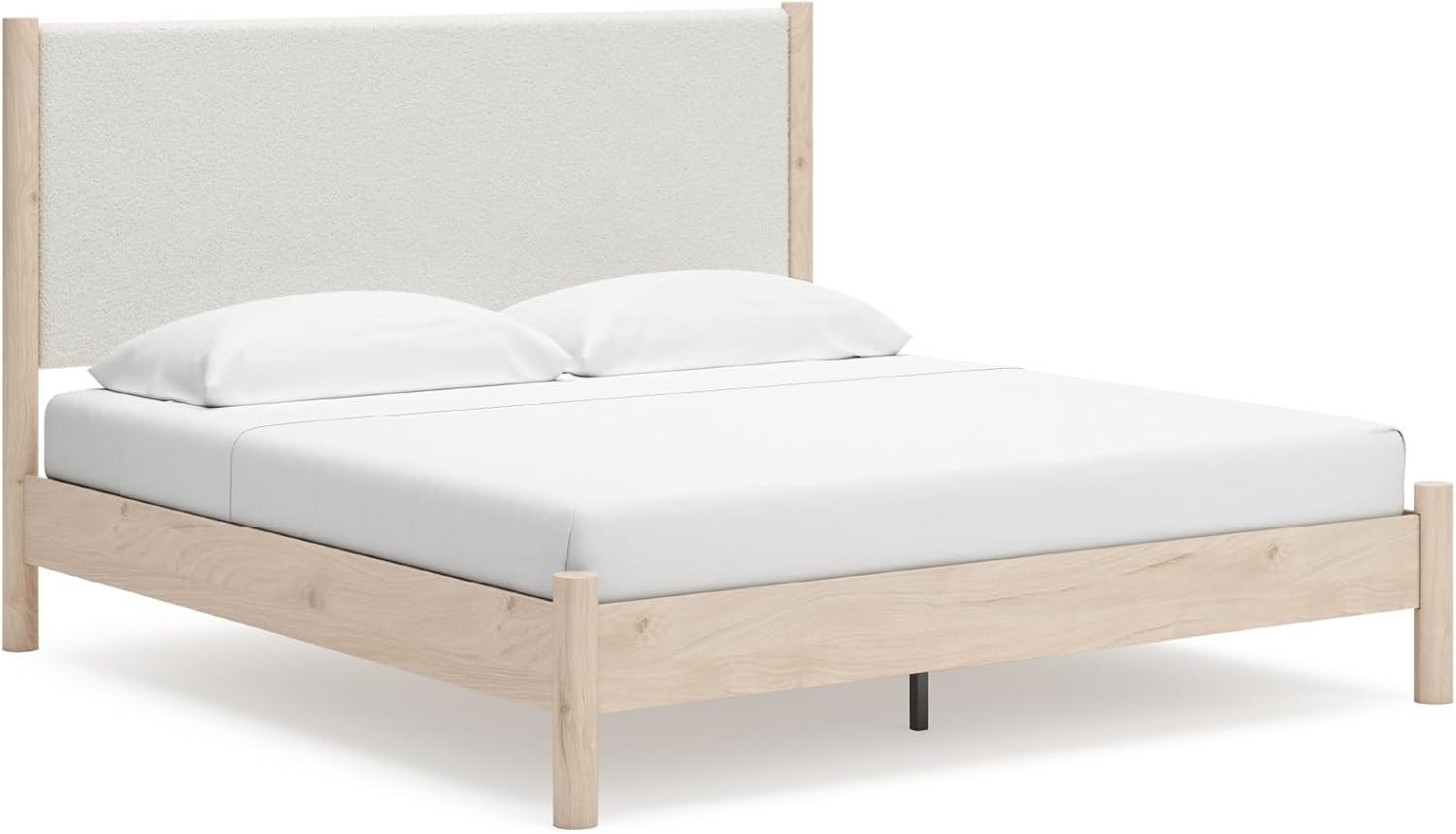 imageSignature Design by Ashley Cadmori Modern Queen Upholstered Platform Bed Foundation or Box Spring Not Needed Black amp WhiteTwotone