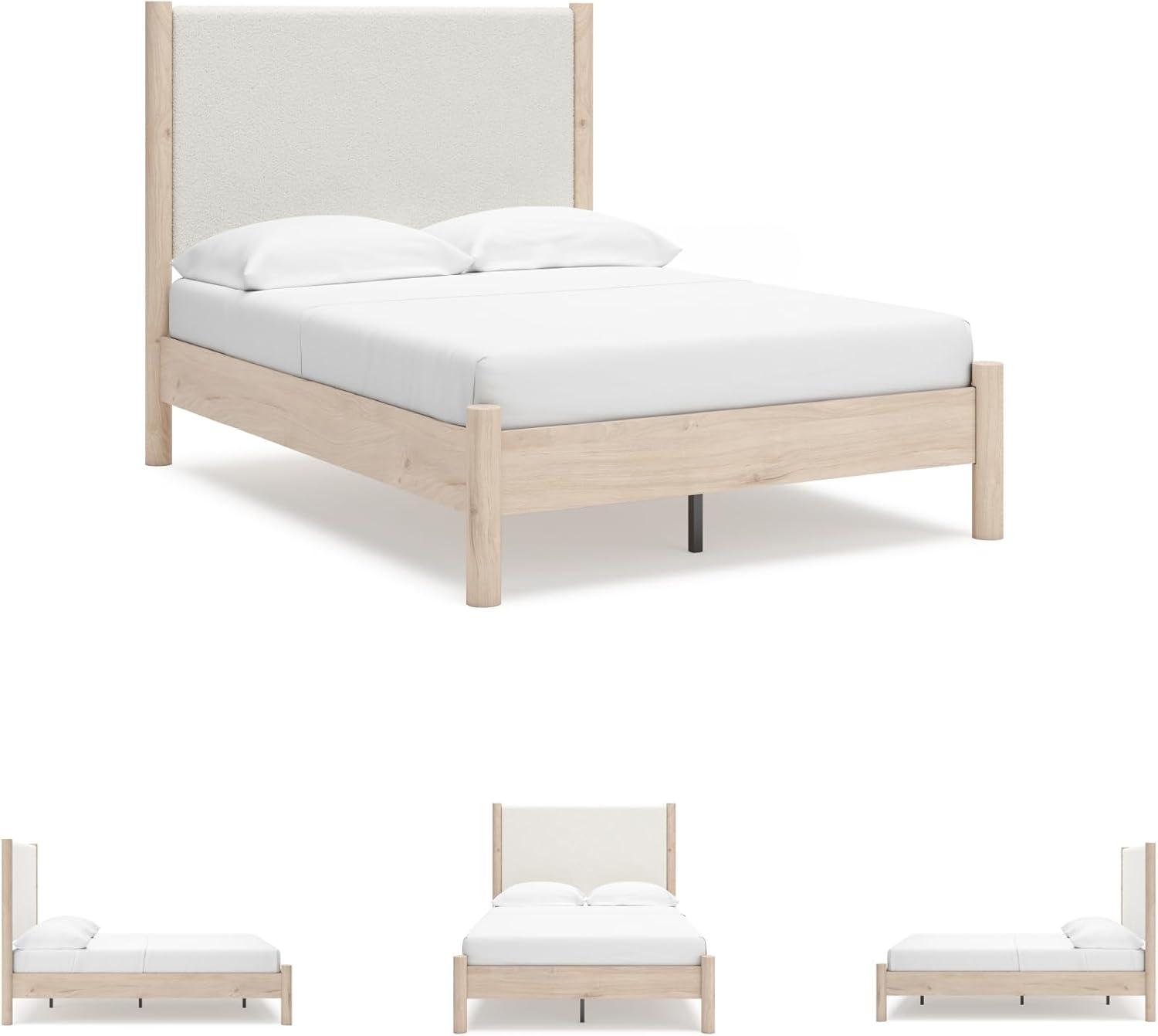 imageSignature Design by Ashley Cadmori Modern Queen Upholstered Platform Bed Foundation or Box Spring Not Needed Black amp WhiteTwotone
