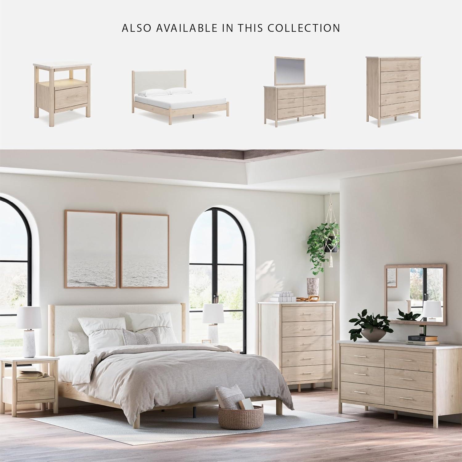 imageSignature Design by Ashley Cadmori Modern Queen Upholstered Platform Bed Foundation or Box Spring Not Needed Black amp WhiteTwotone