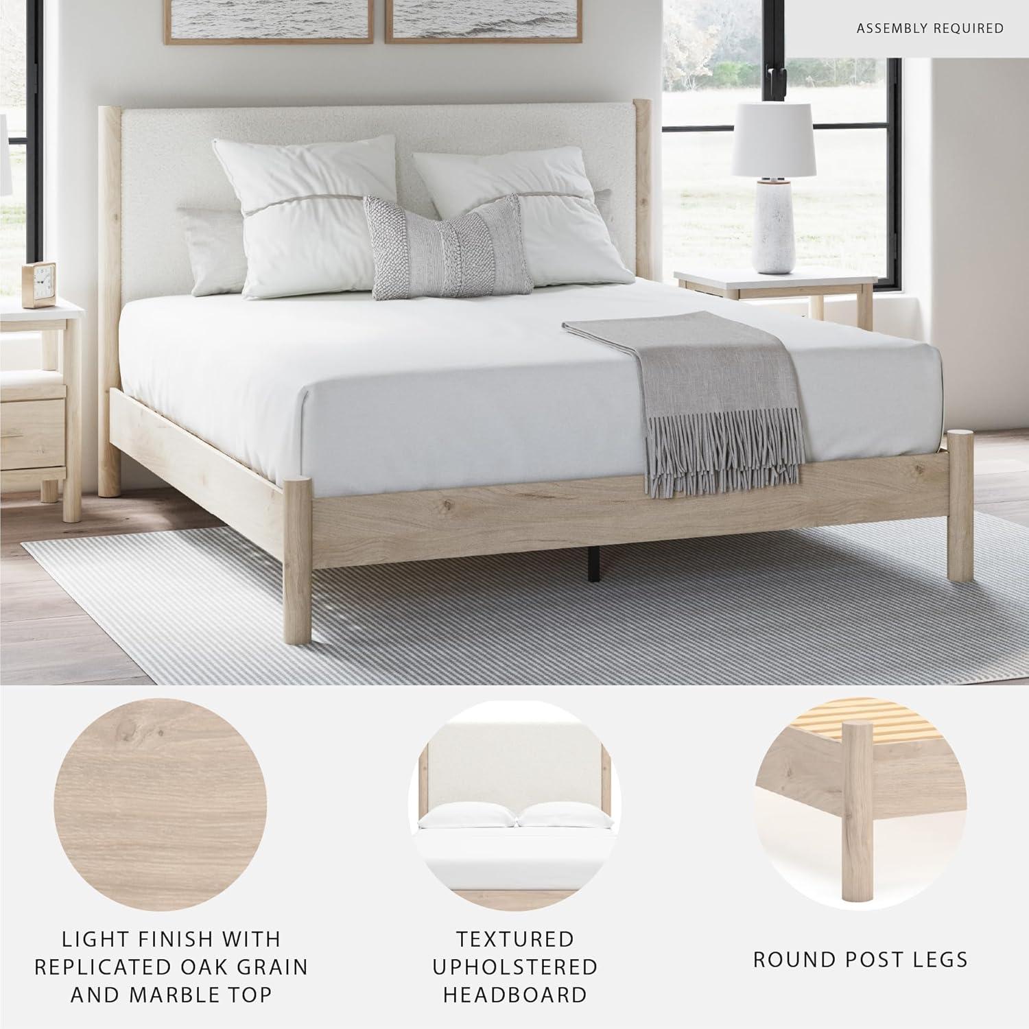 imageSignature Design by Ashley Cadmori Modern Queen Upholstered Platform Bed Foundation or Box Spring Not Needed Black amp WhiteTwotone