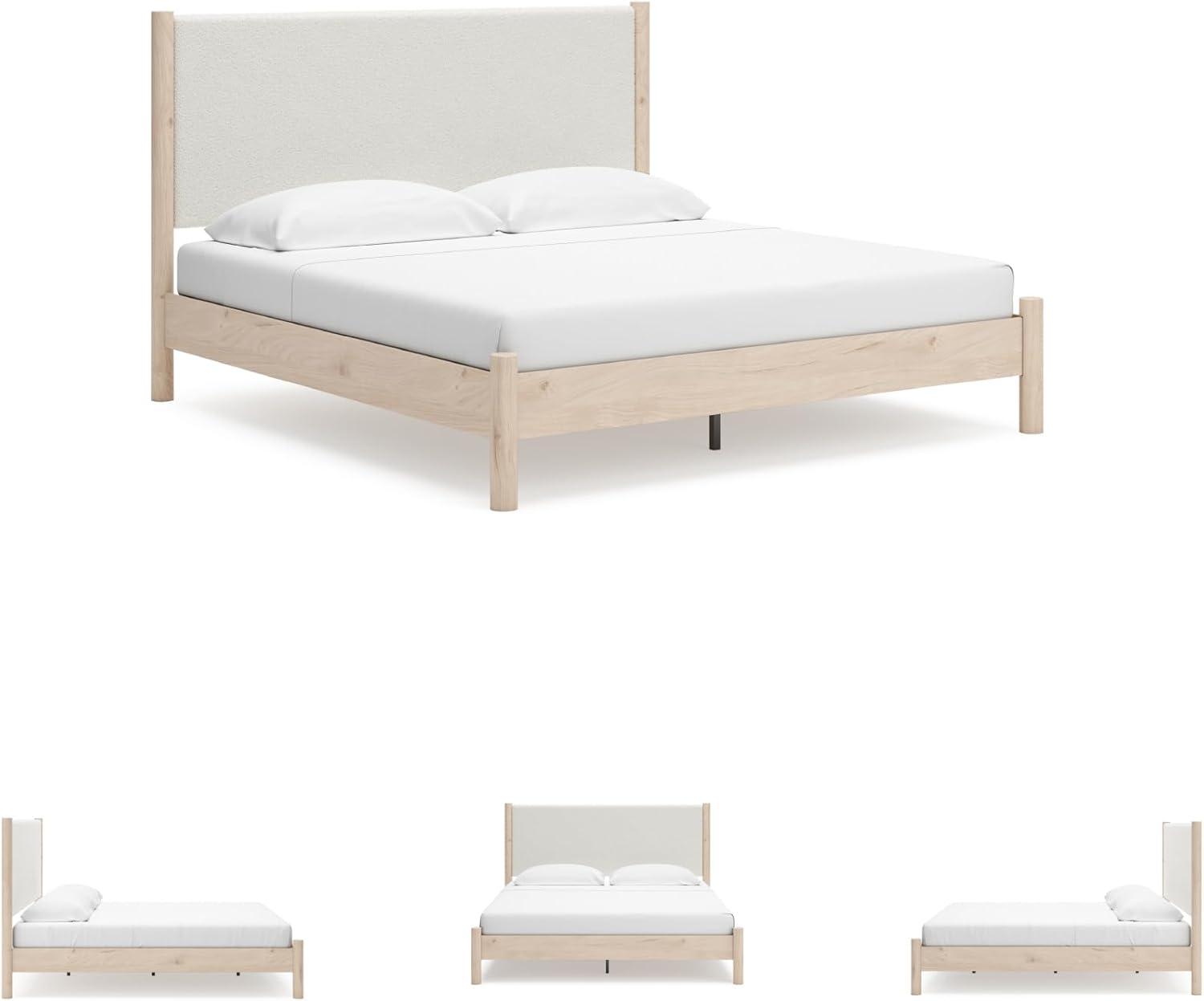 imageSignature Design by Ashley Cadmori Modern Queen Upholstered Platform Bed Foundation or Box Spring Not Needed Black amp WhiteTwotone
