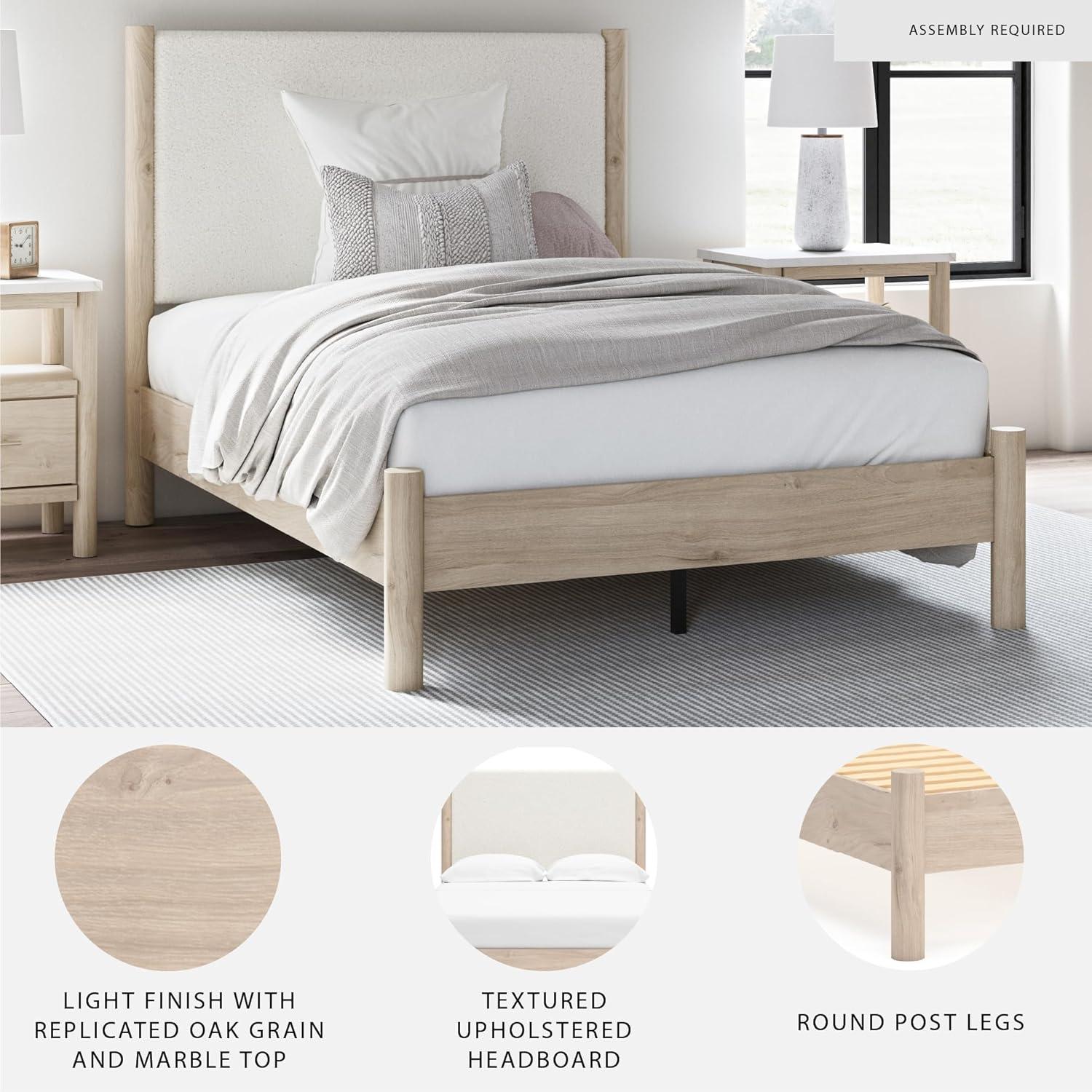 imageSignature Design by Ashley Cadmori Modern Queen Upholstered Platform Bed Foundation or Box Spring Not Needed Black amp WhiteTwotone