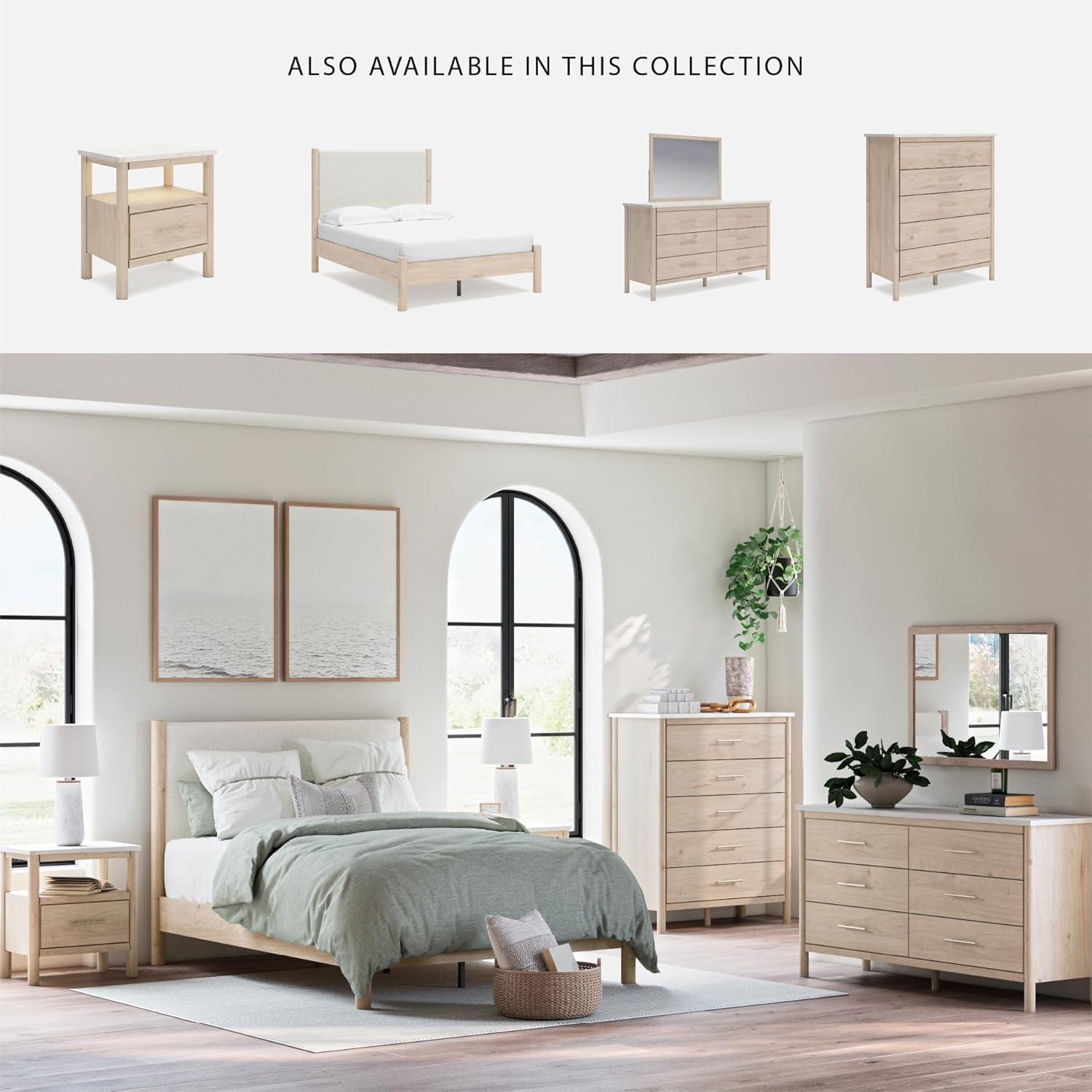 imageSignature Design by Ashley Cadmori Retro Panel Bed Foundation or Box Spring Needed King Dark BrownNatural Brown