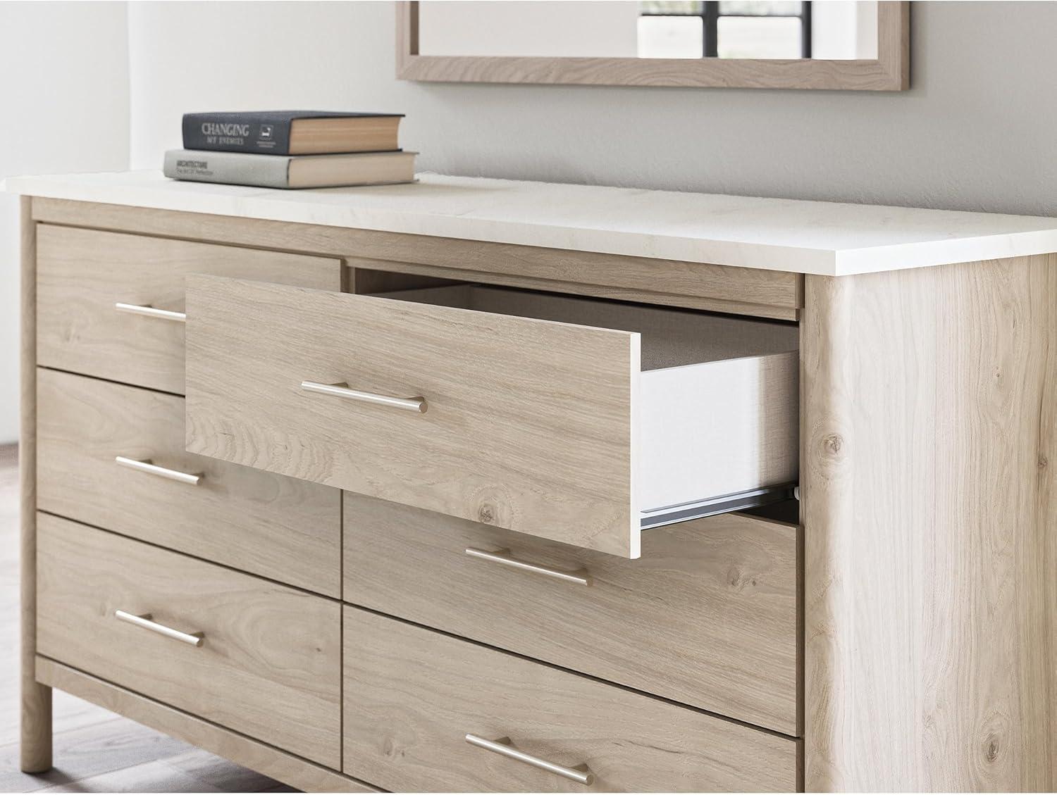 imageSignature Design by Ashley Cadmori Retro Panel Bed Foundation or Box Spring Needed King Dark BrownNatural Brown