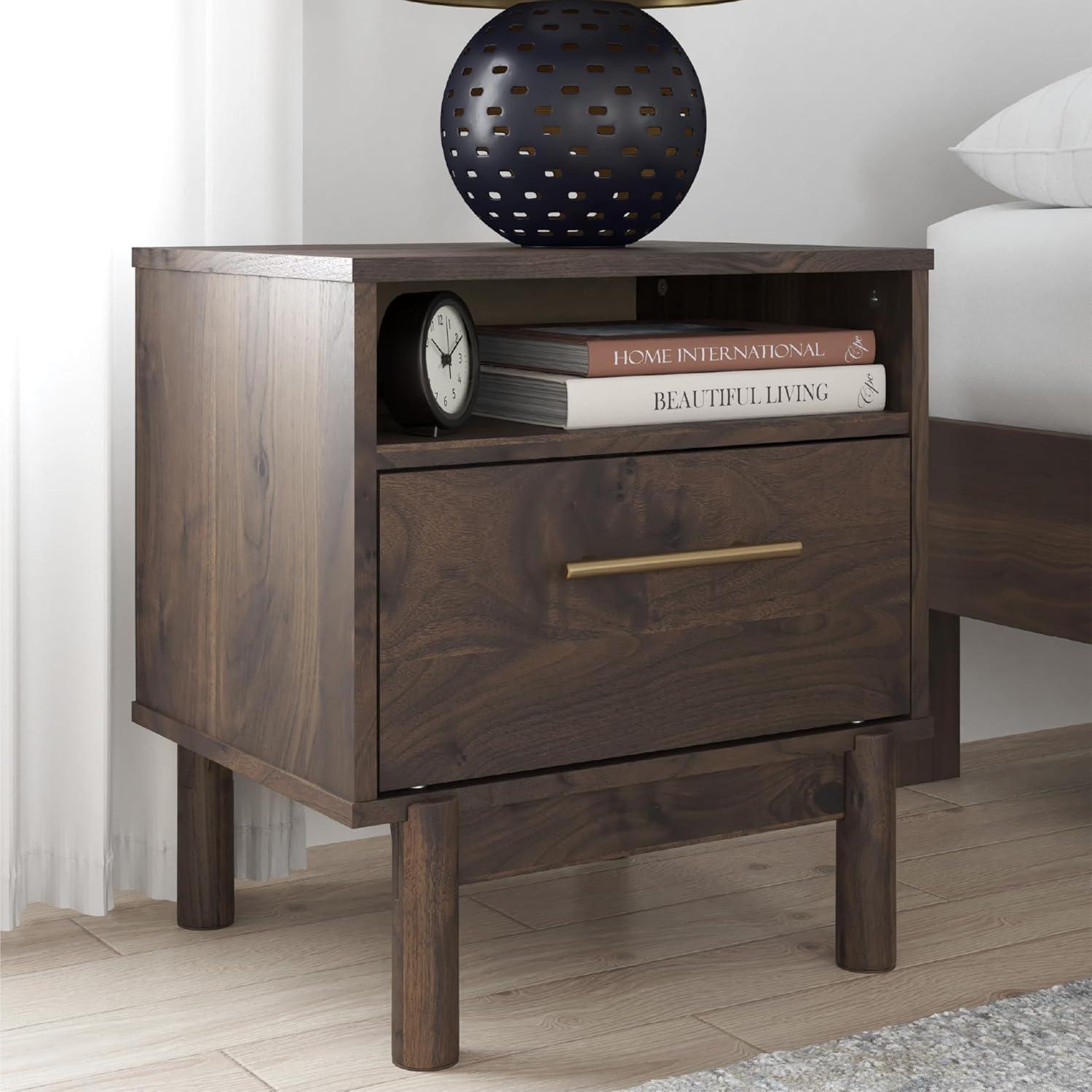 imageSignature Design by Ashley Calverson Rustic 2Drawer Nightstand with Storage and Bar Pulls Dark BrownBrown