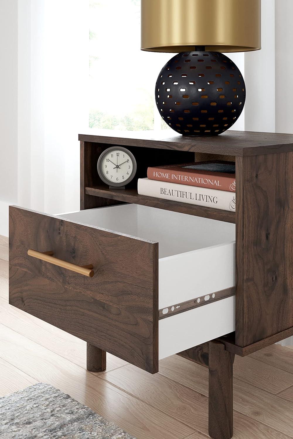 imageSignature Design by Ashley Calverson Rustic 2Drawer Nightstand with Storage and Bar Pulls Dark BrownBrown