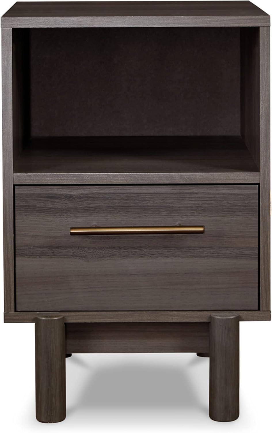imageSignature Design by Ashley Calverson Rustic 2Drawer Nightstand with Storage and Bar Pulls Dark BrownGrayish Brown