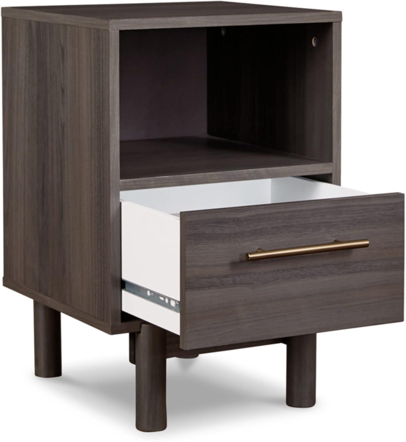 imageSignature Design by Ashley Calverson Rustic 2Drawer Nightstand with Storage and Bar Pulls Dark BrownGrayish Brown