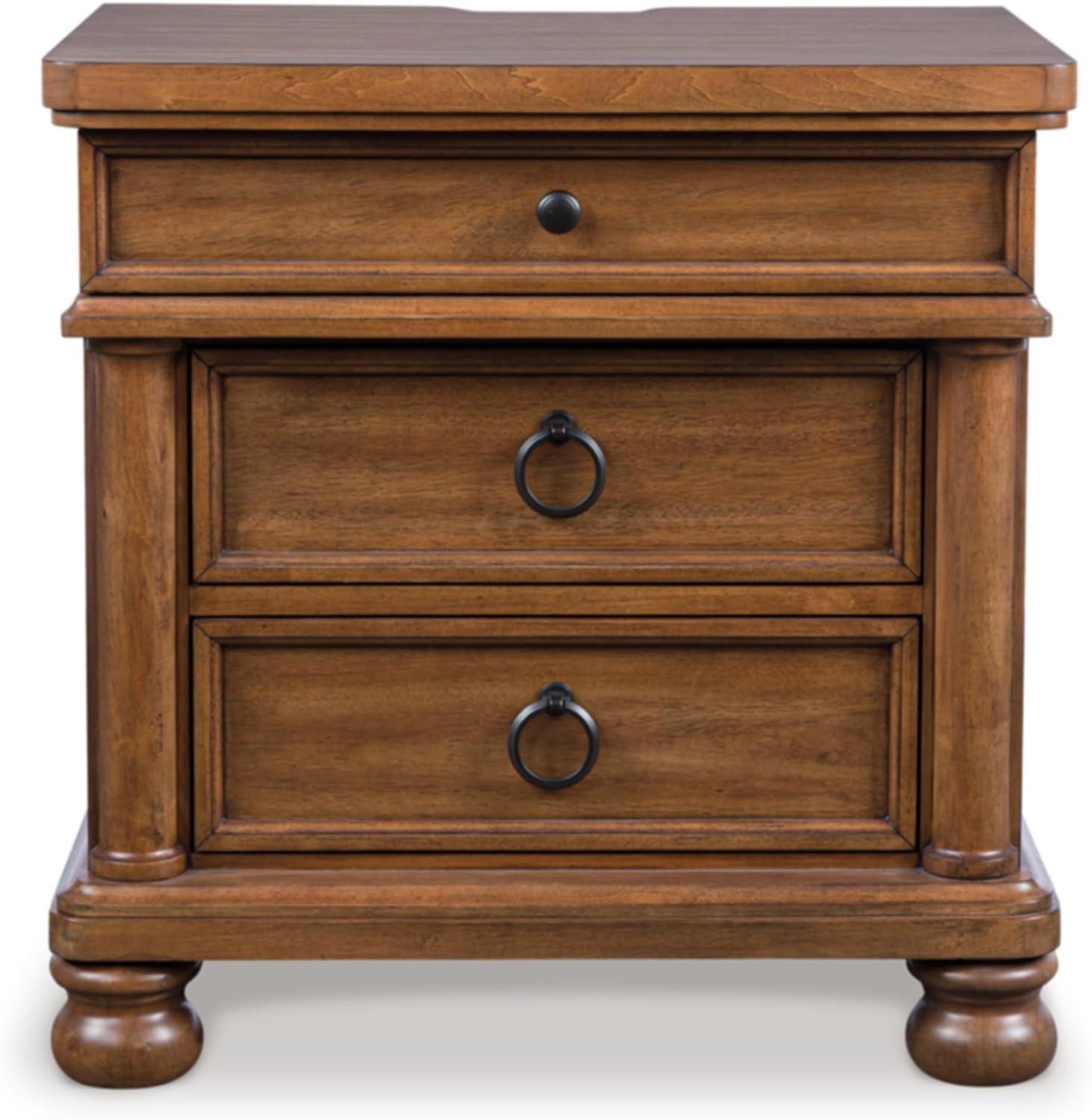 imageSignature Design by Ashley Chadworth Traditional Nightstand with 3 Drawers USBA and USBC Charging Metal Knobs Wood 27 W x 1813 D x 2738 H BrownBrown